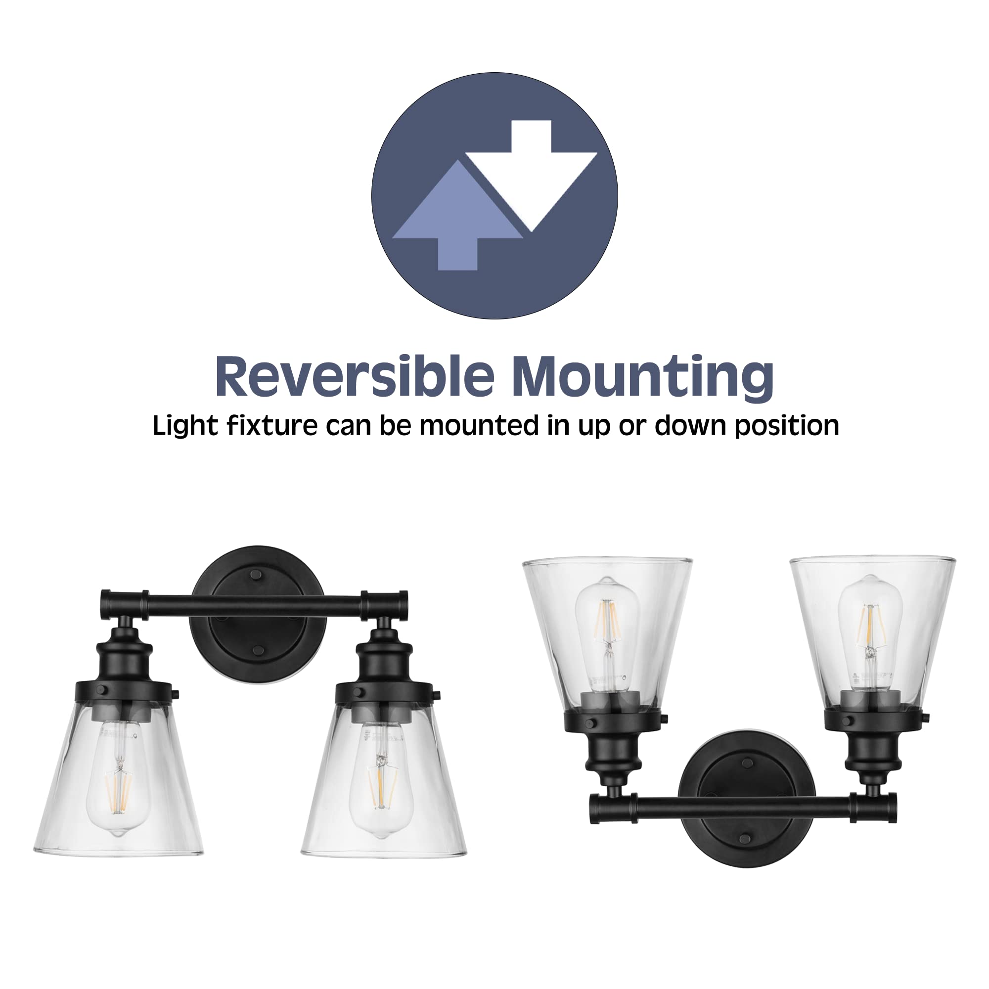 Prominence Home Helenah 2-Light Matte Black Bathroom Vanity Light Fixture with Clear Glass Shades - 51561-01 | Modern Lighting for Bathroom, Powder Room & Dressing Area