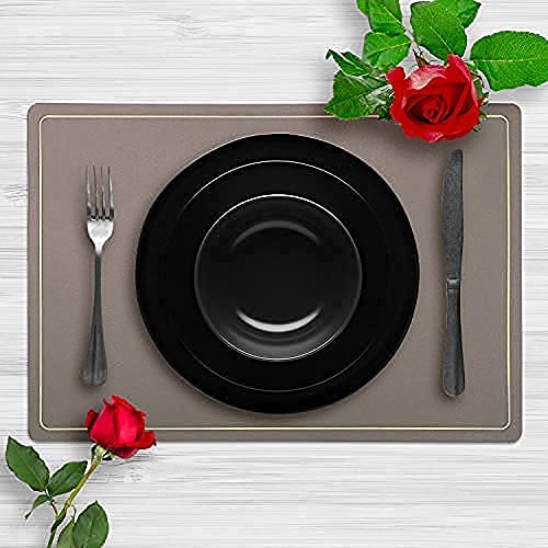 VUDECO Set of 6 Faux Leather Placemats - Heat Resistant, Waterproof & Stain Resistant Modern Dining Table Mats in Grey | Perfect for Everyday Meals, Dinner Parties & Holiday Gatherings