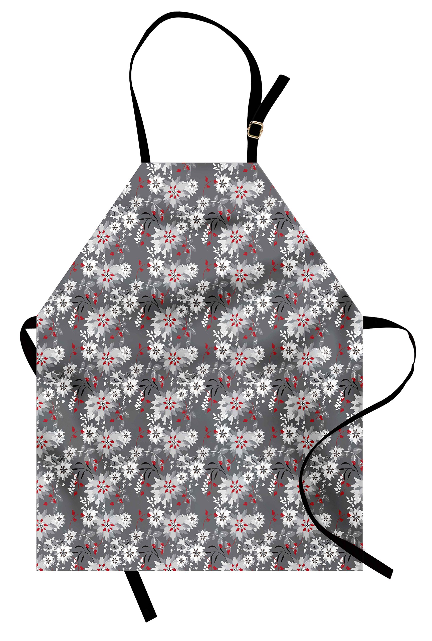 Ambesonne Floral Apron - Adjustable Ties Small Bib Apron for Baking, Painting & Cooking - Spring Nature Design with Greyscale Backdrop - Perfect for Home Chefs, Artists & DIY Enthusiasts