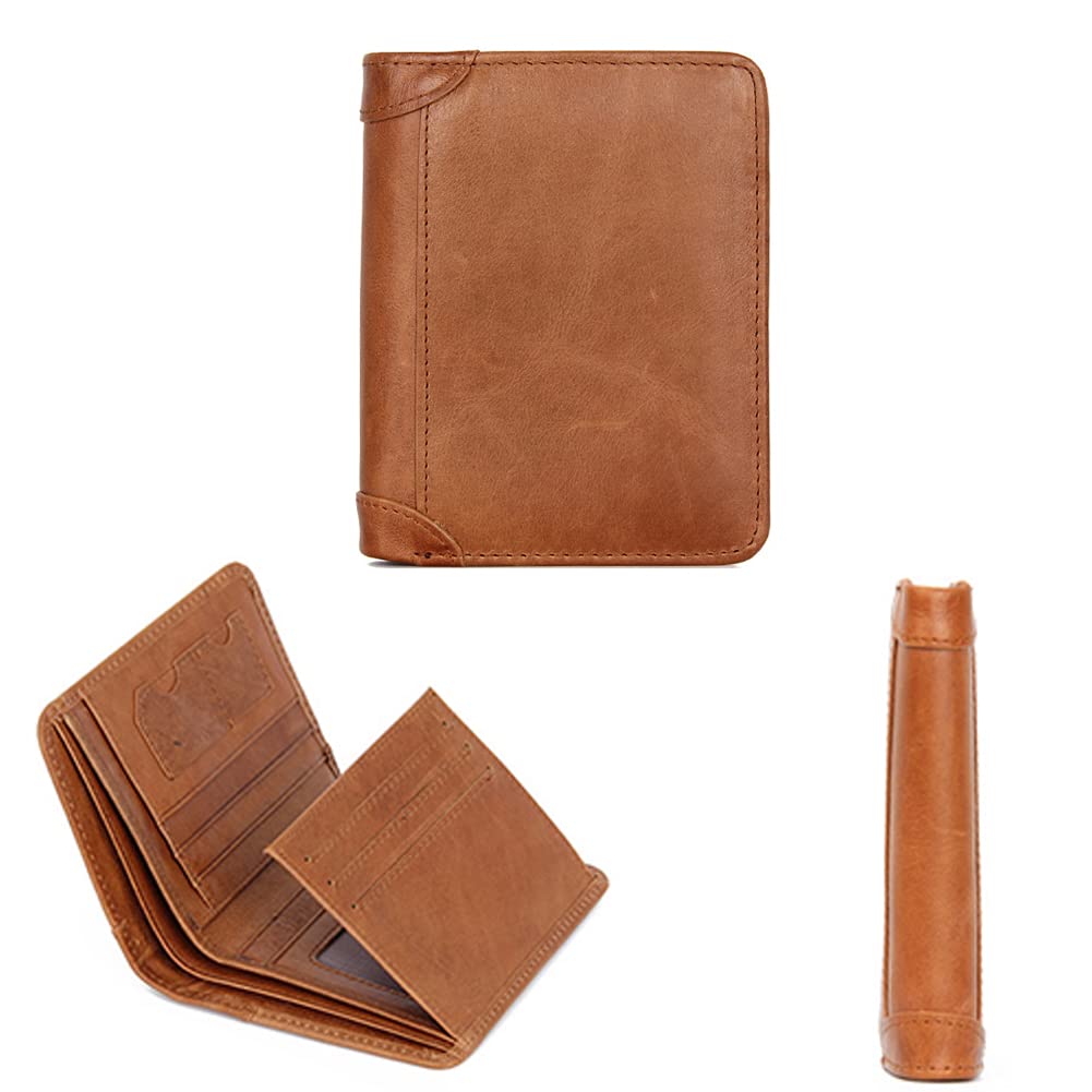 Men's Genuine Leather RFID Blocking Trifold Wallet with Coin Pocket - Viking Tree of Life Design, Brown | Slim Bifold Credit Card Holder for Everyday Carry & Travel