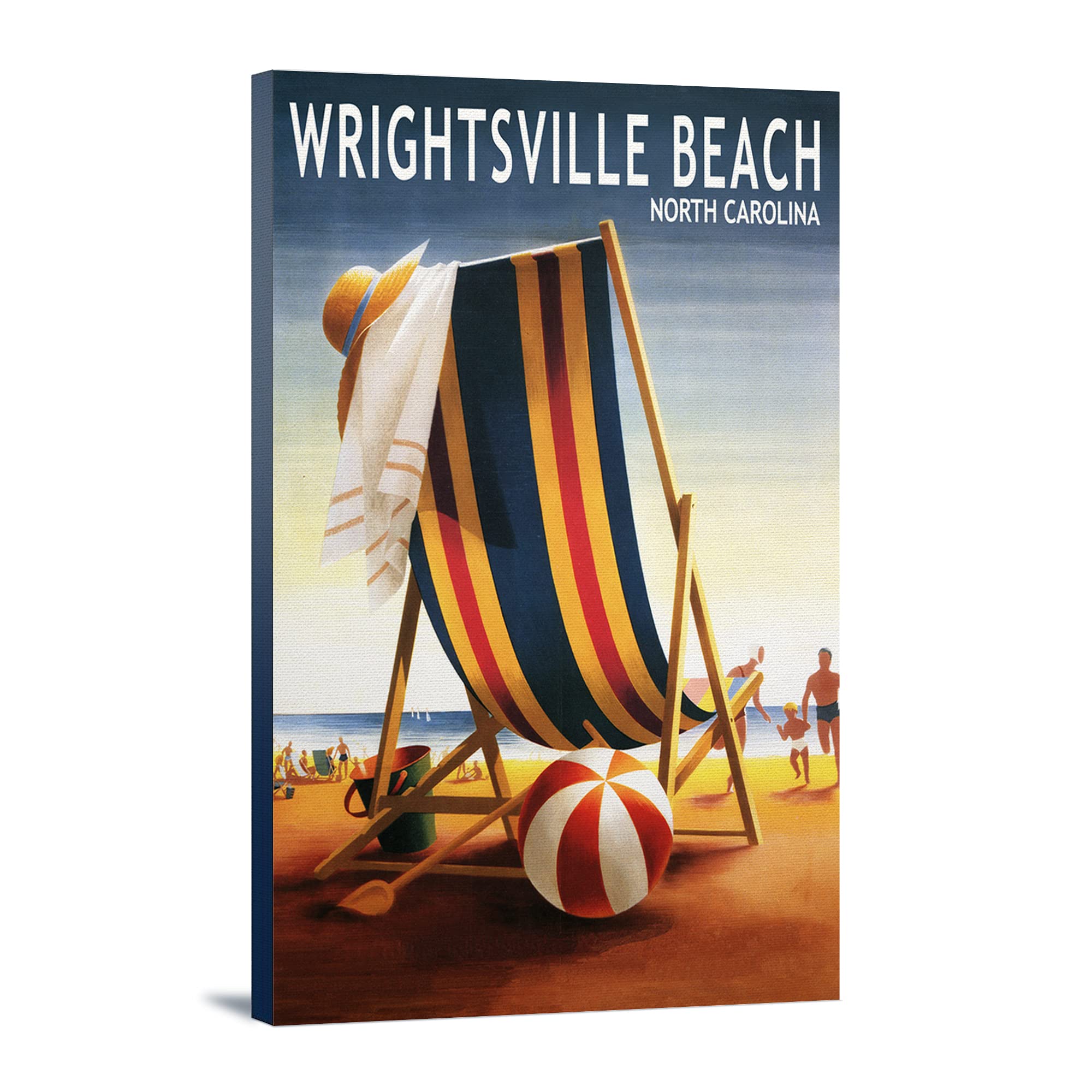 Wrightsville Beach North Carolina Wall Art - 24x36 Wrapped Canvas Print of Beach Ball & Chair Decor - Coastal Home Decor for Living Room, Bedroom or Office
