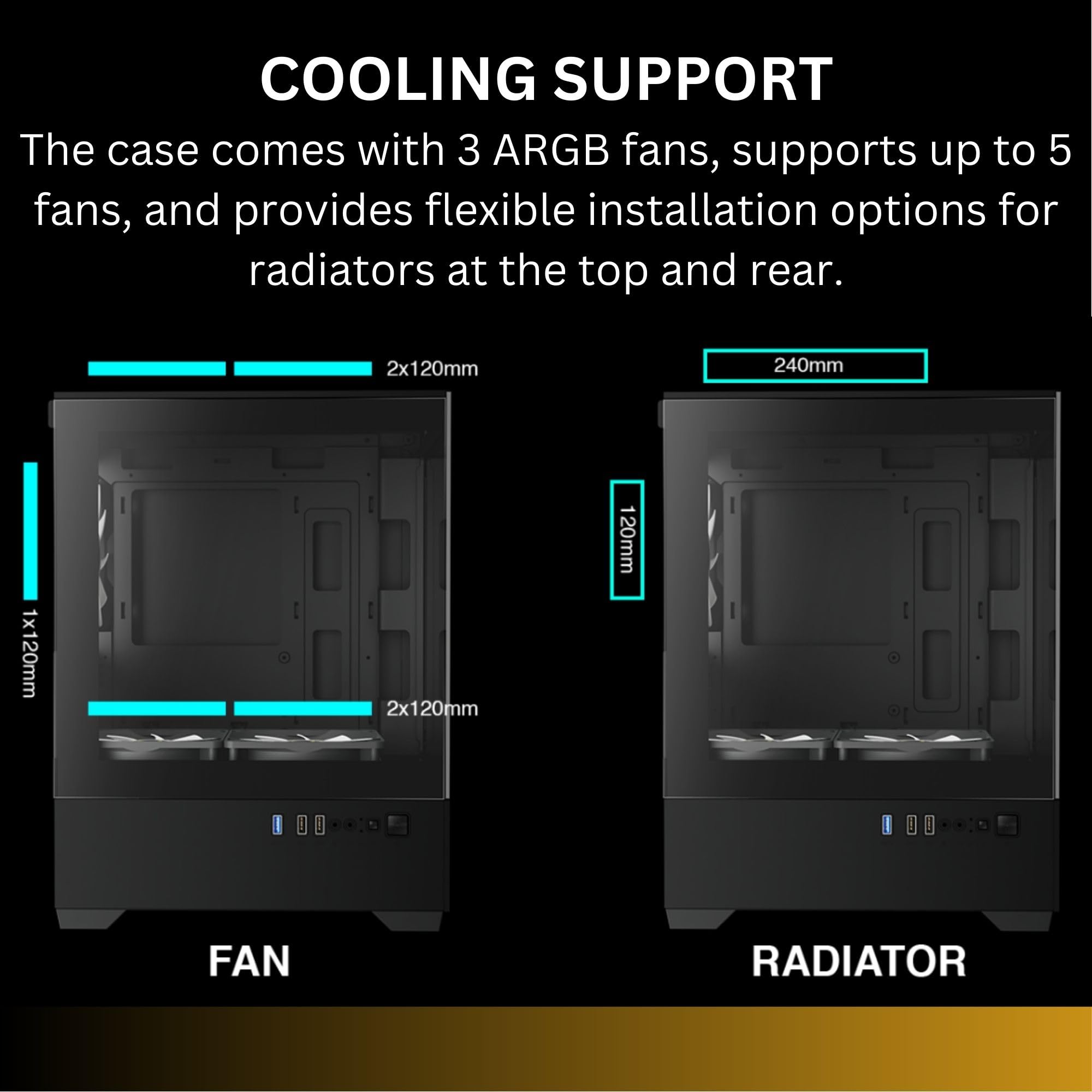 GAMDIAS Micro-ATX Gaming PC Case with Tempered Glass Side Panel - 3X 120mm ARGB Fans, Supports 240mm AIO Radiator, 280mm GPU, 155mm CPU Cooler - Perfect for Compact Gaming Rigs & Home Office Setups
