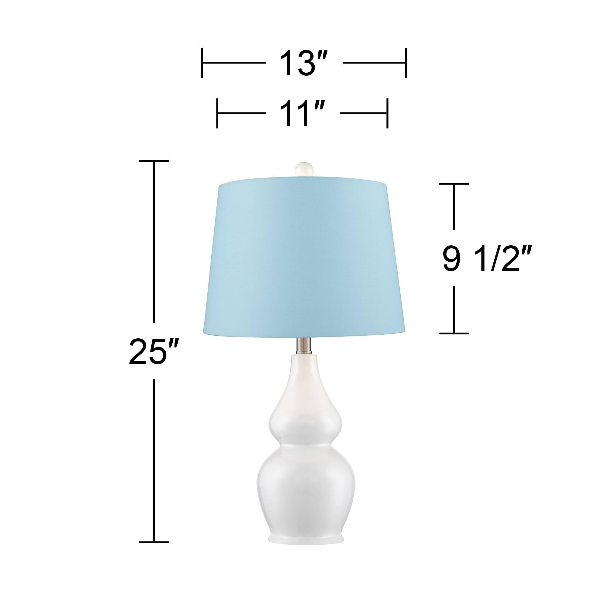 360 Lighting Jane Modern Table Lamps - Set of 2 White Ceramic Double Gourd Lamps with Blue Hardback Fabric Tapered Drum Shade (25