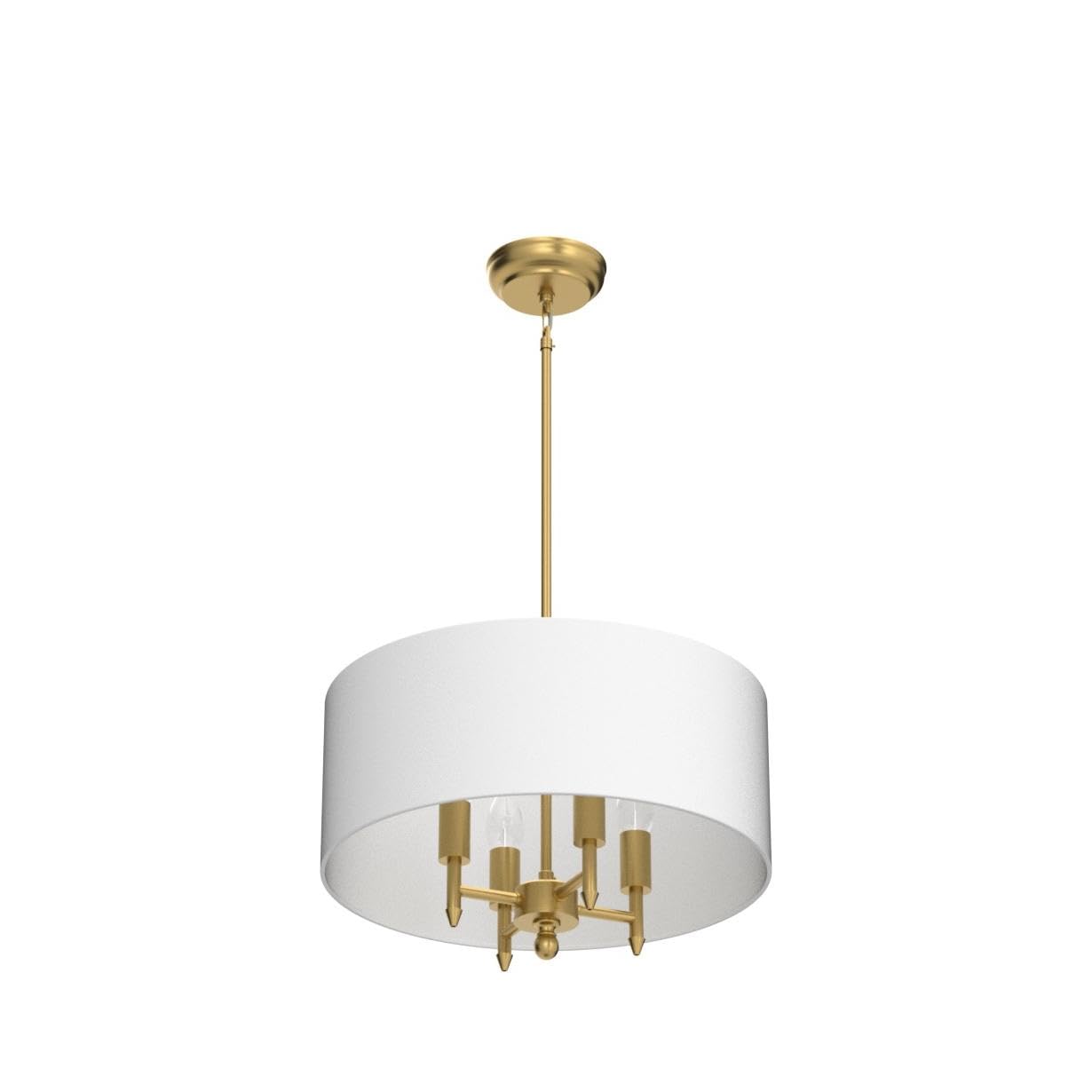 Modern 4-Light Chandelier with White Linen Drum Shade - Antique Brass Finish - Elegant Ceiling Light Fixture for Dining Room, Living Room, Kitchen Island & Foyer | Perfect for Home Decor, Wedding Venues & Restaurant Lighting