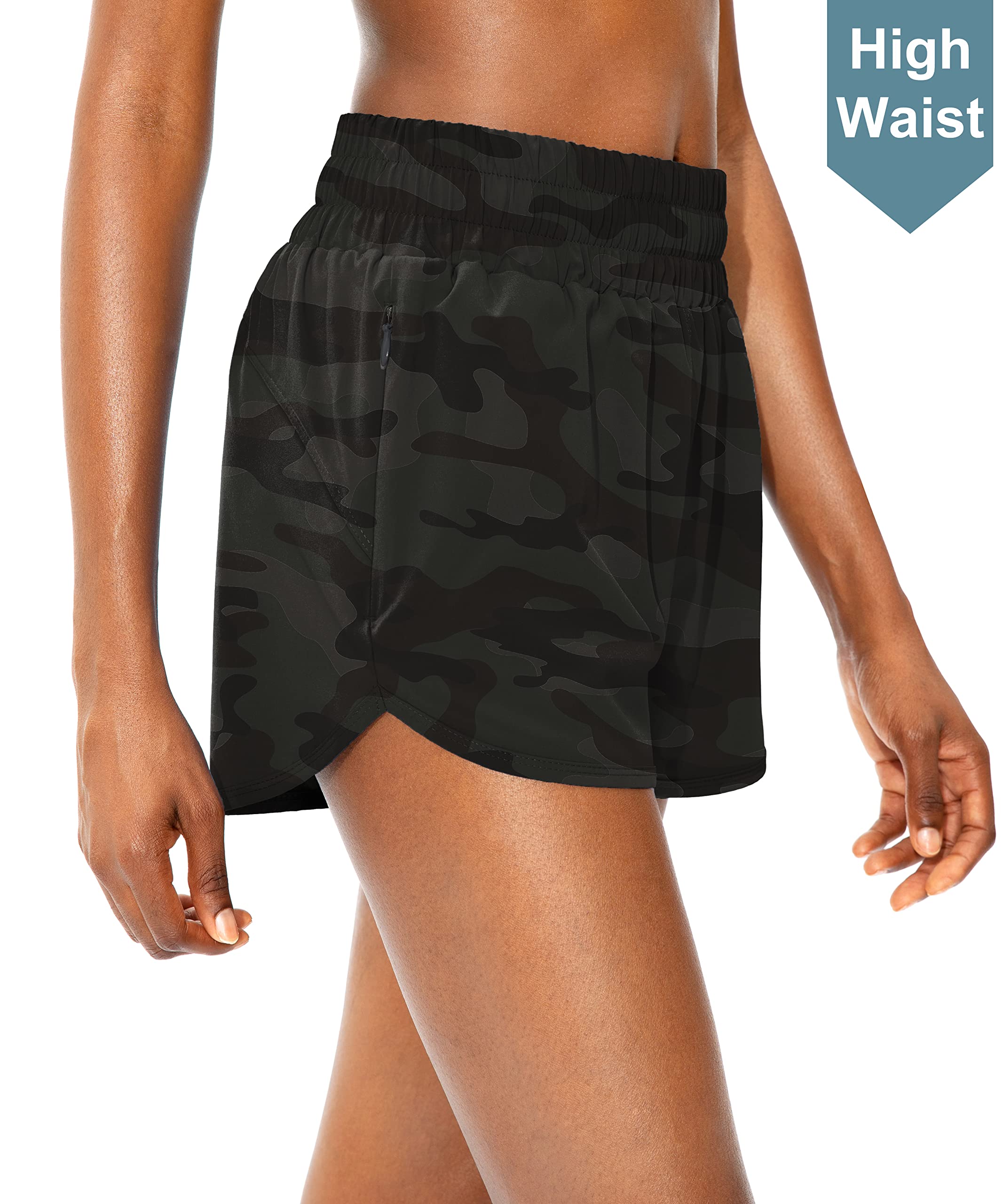 SANTINY High Waisted Running Shorts for Women with Zip Pockets - Breathable Athletic Workout Gym Shorts with Liner - Perfect for Jogging, Yoga & Fitness Training