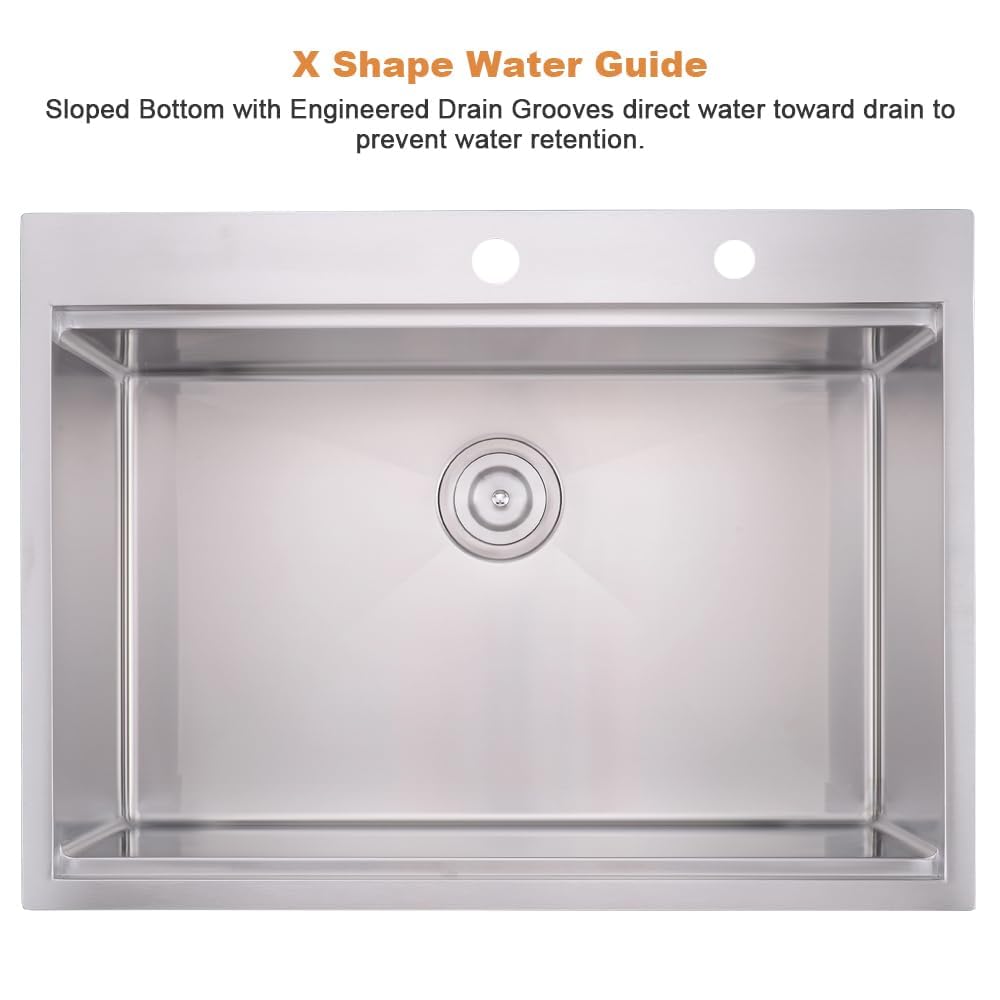 33x22 Inch Drop-In Stainless Steel Kitchen Sink - 16 Gauge Single Bowl Top Mount Sink with Cutting Board | Durable Workstation for Food Prep & Dishwashing | Perfect for Modern Kitchens & Restaurant Use