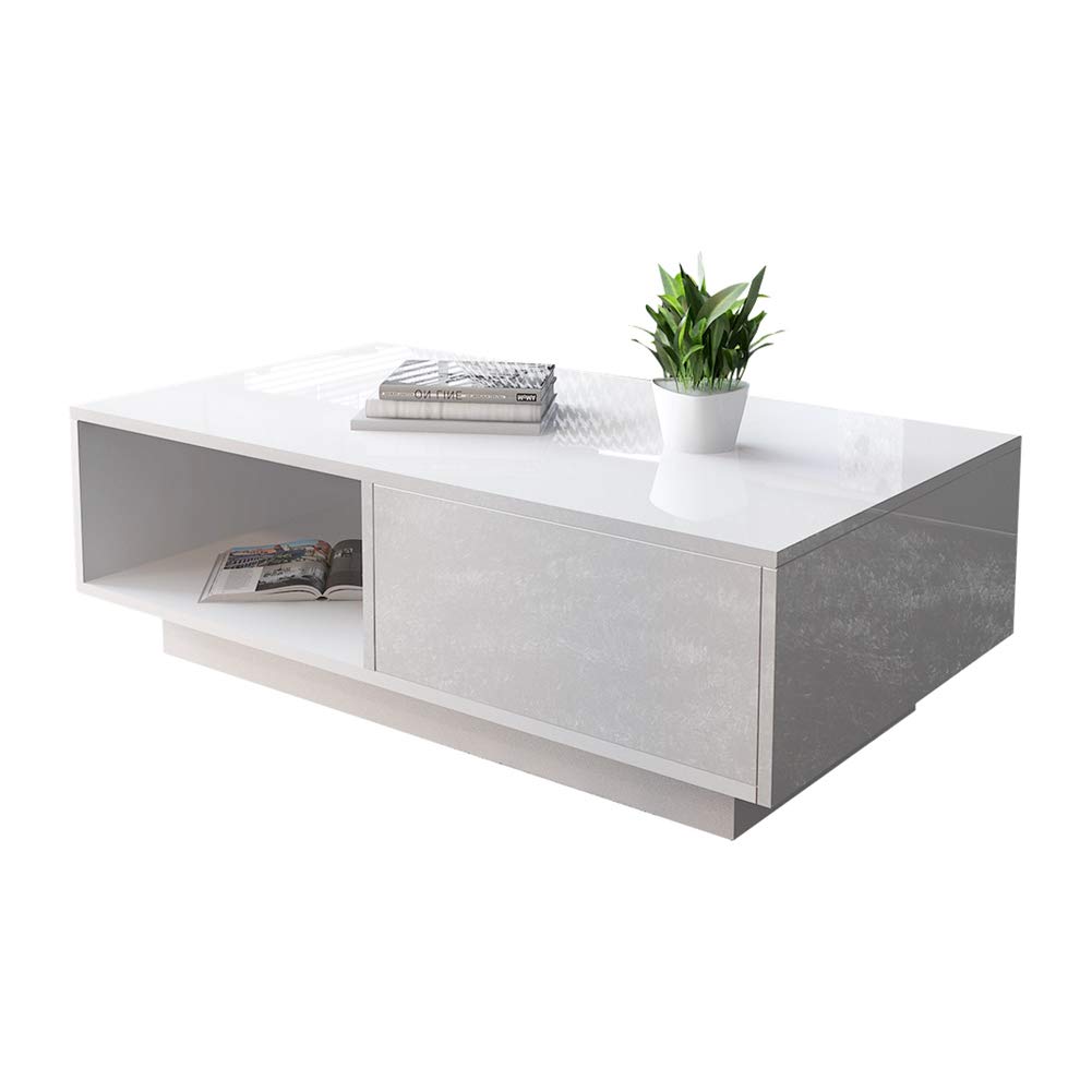 Modern White Rectangle Coffee Table with Storage Cabinet - Wood Frame Sofa Console Table for Living Room & Home Office - Stylish Center Table for Small Spaces, Decor & Storage Solutions