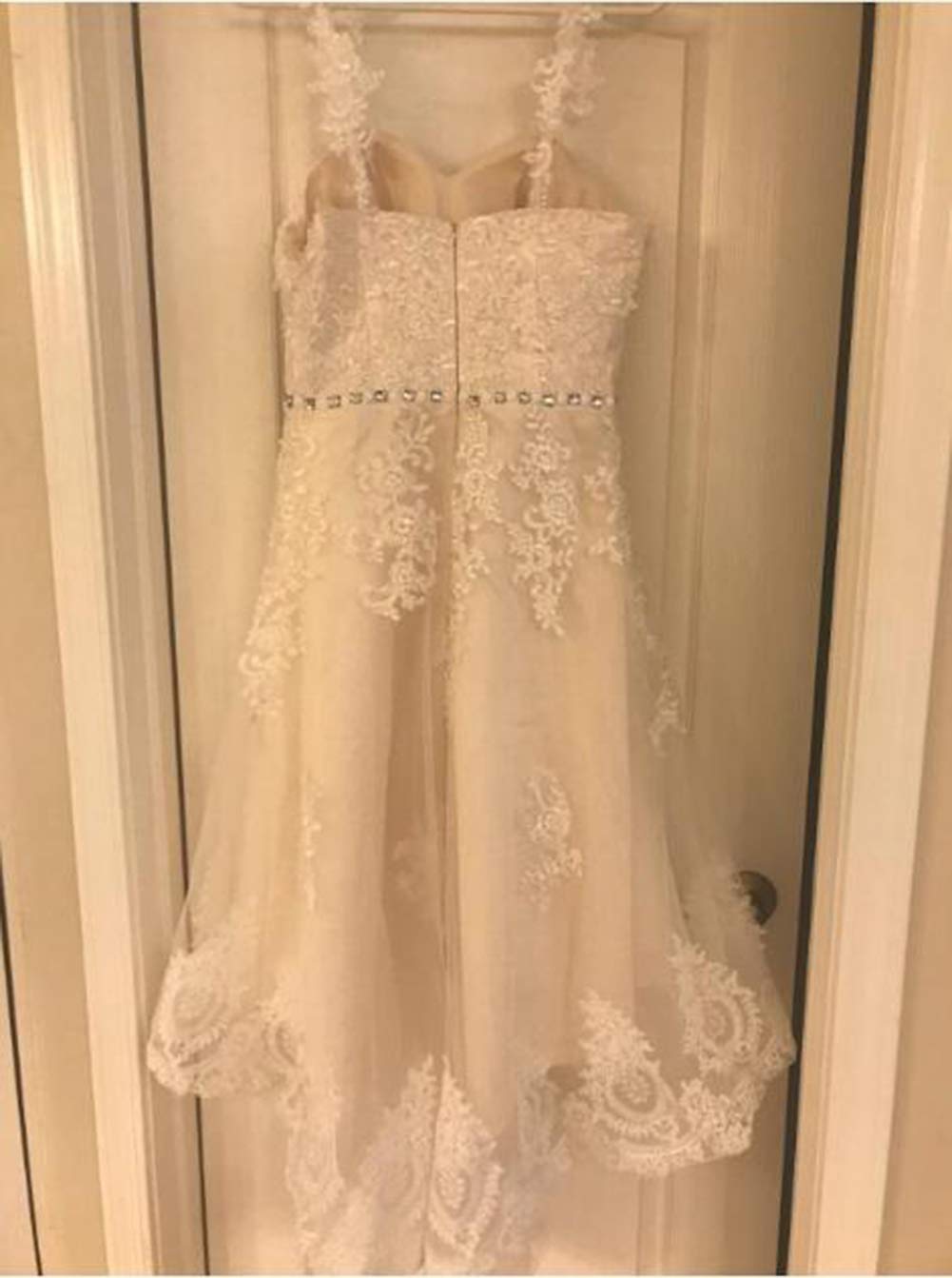 Elegant Tsbridal Detachable Lace Skirt Wedding Dress with Spaghetti Straps | High-Low Hem Bridal Gown for Beach, Garden & Outdoor Ceremonies