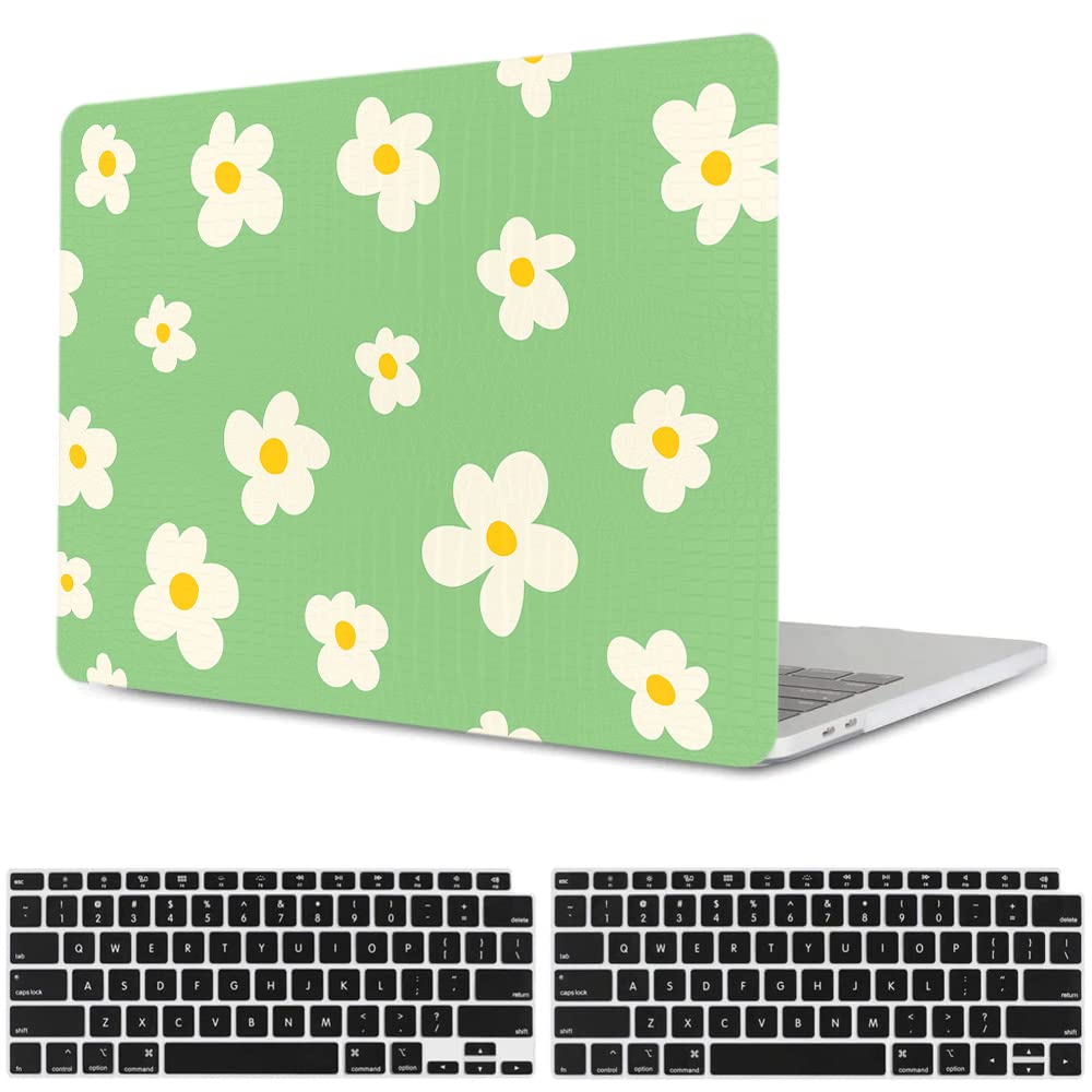 KSK KAISHEK Protective Case for MacBook Air 13 inch (2018-2020 Release) - Compatible with A2337 M1, A2179, A1932 Models | Durable Plastic Crocodile Pattern Cover with Keyboard Protector in Green & Floral Design | Perfect for Work, School & Travel