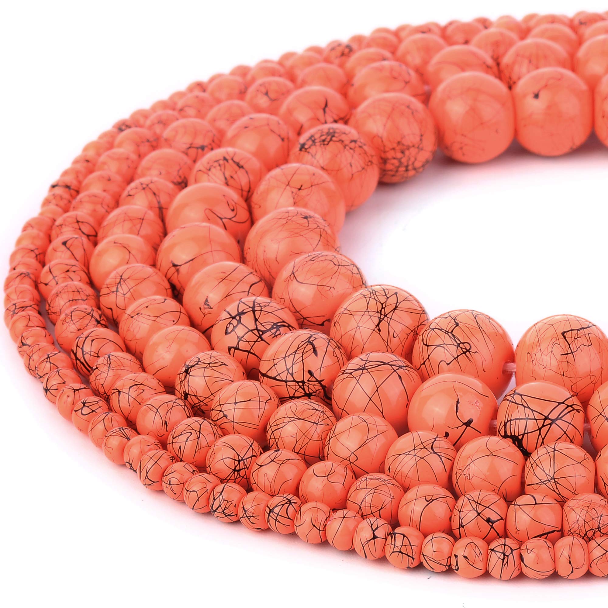 RUBYCA 300pcs Mixed Size Glass Beads for DIY Jewelry Making - Opaque Orange & Black Paint Splatter Design - Perfect for Bracelets, Necklaces, Earrings & Craft Projects