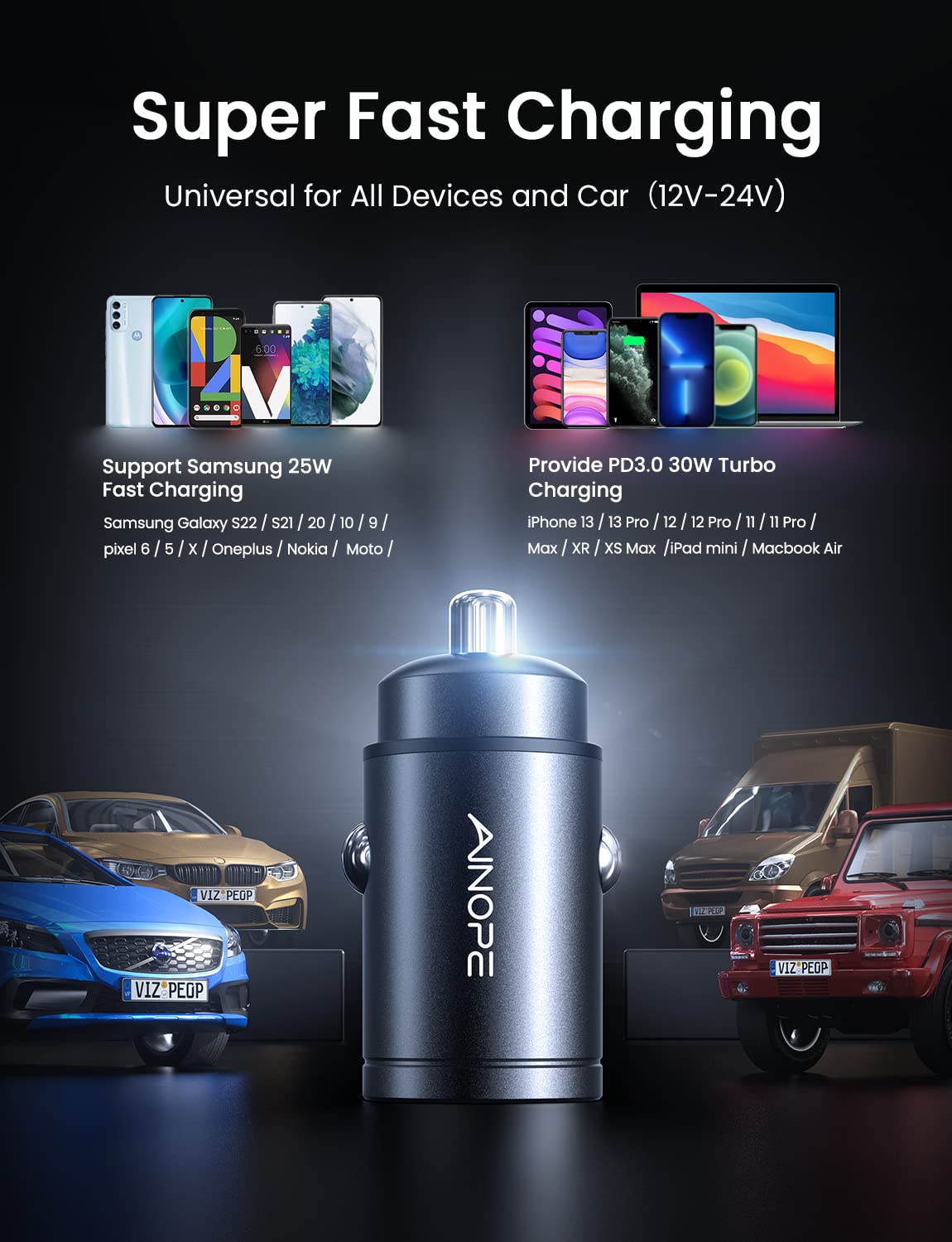 AINOPE 72W USB C Car Charger Fast Charging Adapter with PD & QC3.0 - Dual Port Cigarette Lighter Charger for iPhone 16/15/14/13 Pro Max, Samsung Galaxy S23/S22, Google Pixel, iPad Pro - Perfect for Road Trips & Long Commutes