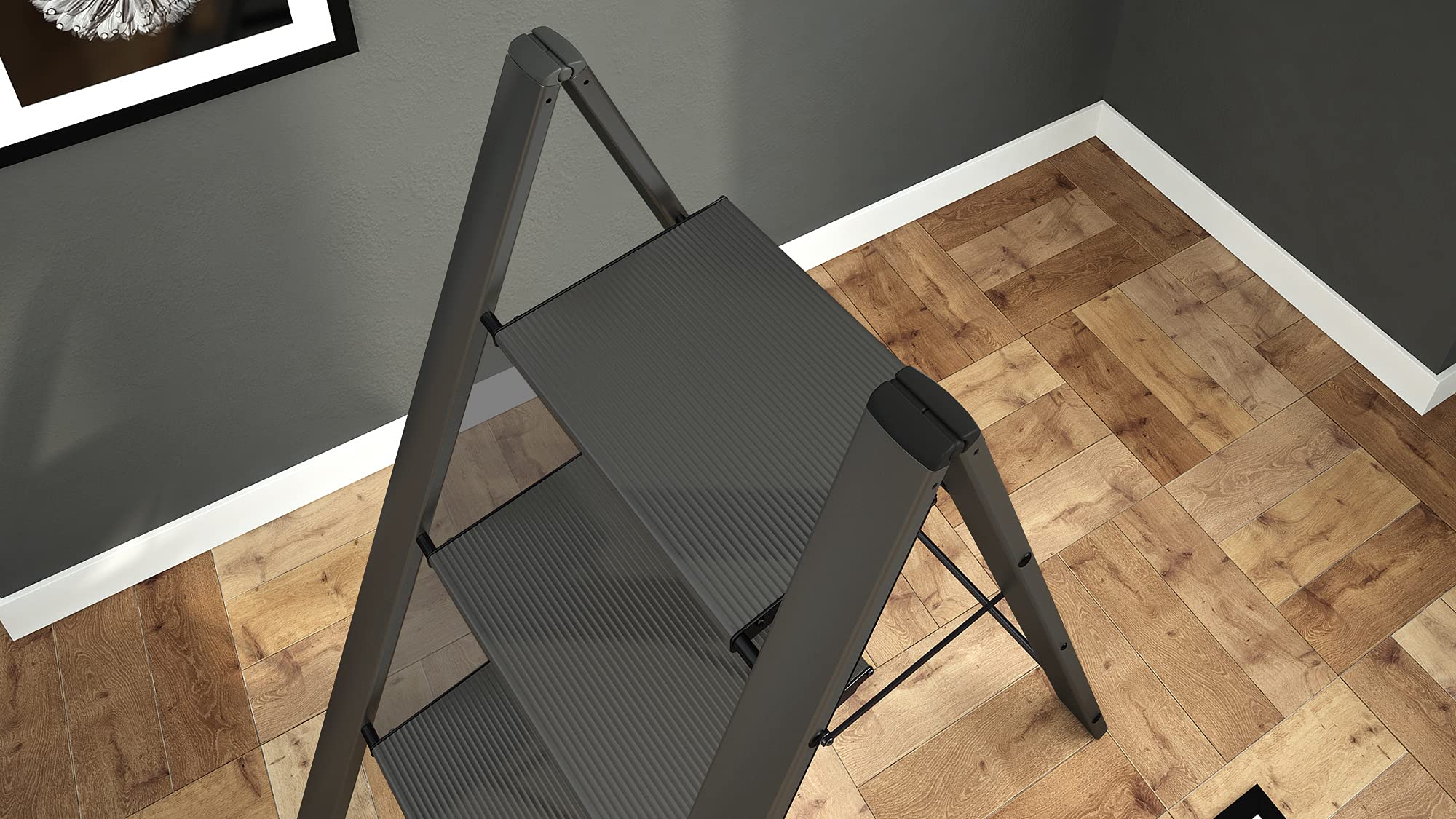 Colombo Leonardo 3 - Anodized Aluminum Step Ladder, 3 Steps, 150kg Max Load, Black - Perfect for Home, Garage & Workshop Use