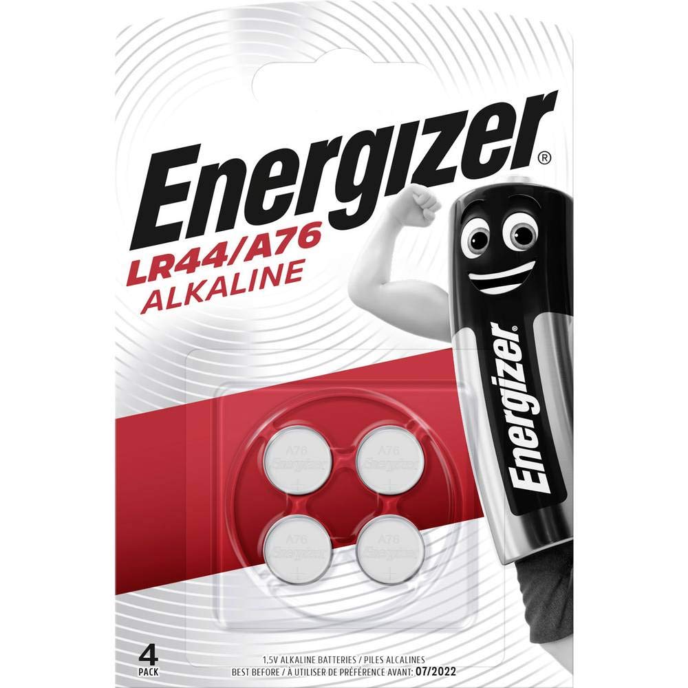 Energizer LR44 A76 1.5V Alkaline Button Cell Batteries - 4 Pack for Watches, Calculators, Toys & Medical Devices