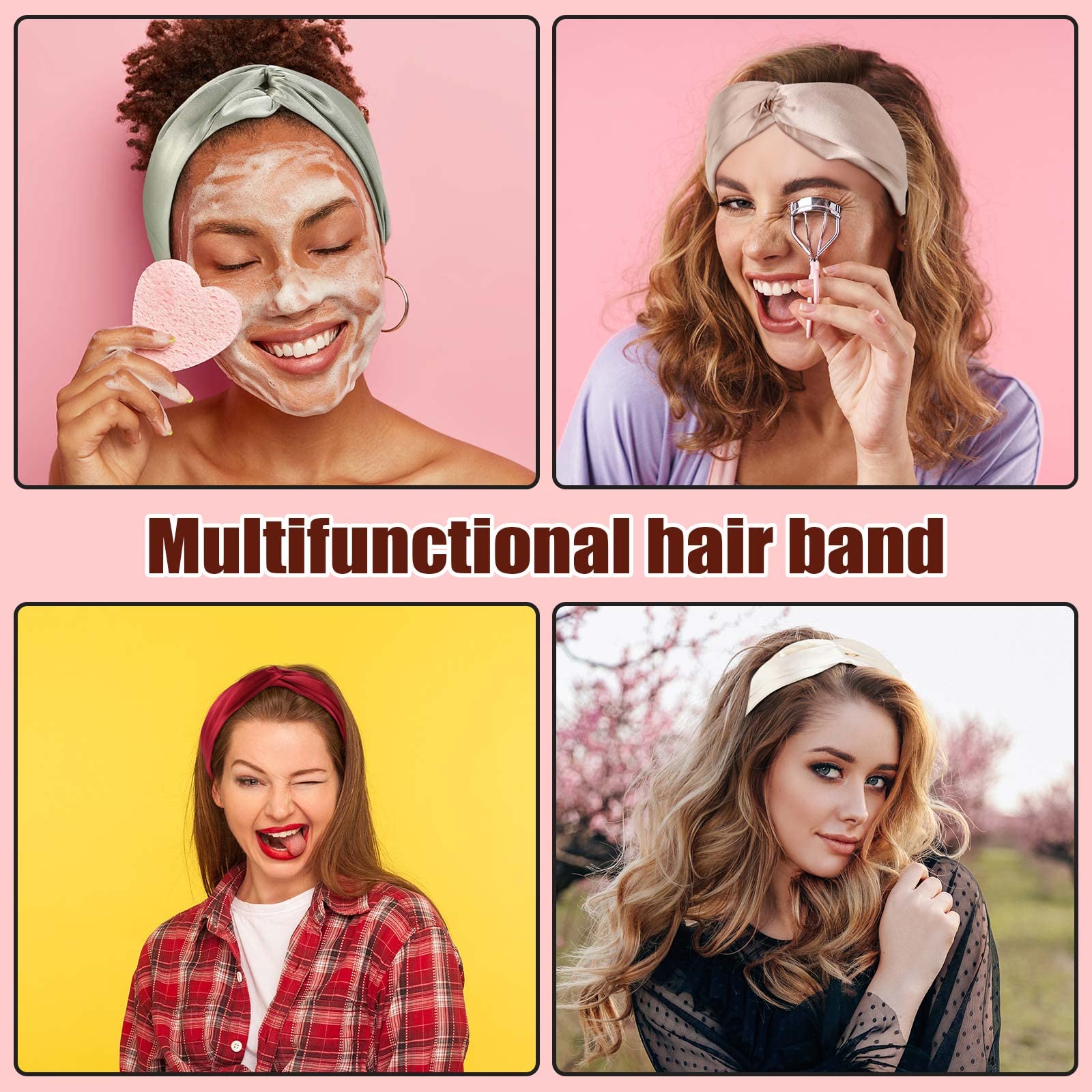 MTLEE 9-Piece Elastic Hair Wraps & Adjustable Satin Headbands Set - Soft Twisted Turban Headbands for Women & Girls - 9 Color Options - Perfect for Face Washing, Sleeping, Yoga & Home Relaxation