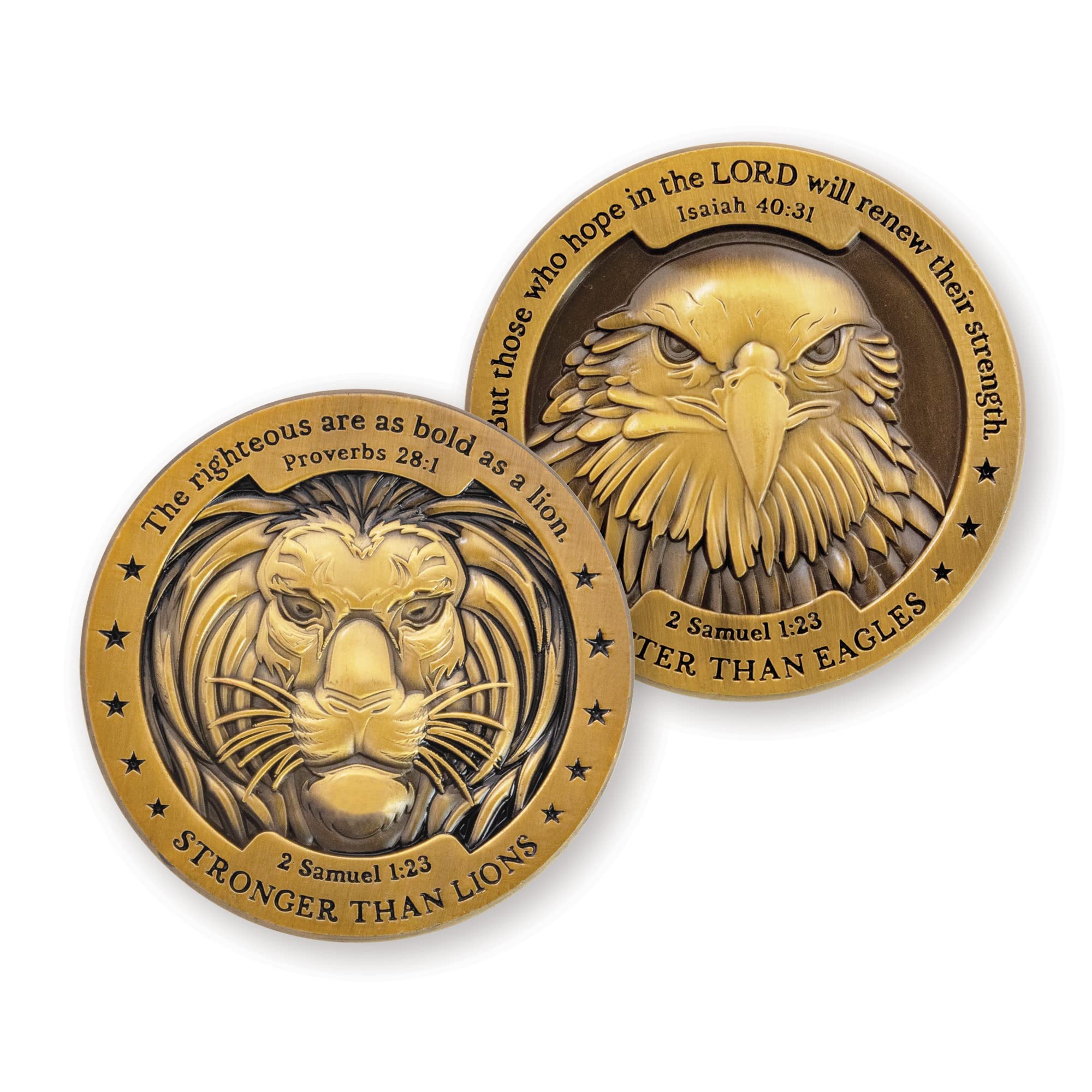 Eagle & Lion Challenge Coin - Bulk Pack of 10 Gold-Plated Christian Gifts for Men - Bible Verse Worry Coin for Prayer & Bible Study - Religious Pocket Tokens for Police, Military & First Responders - Perfect for Daily Devotion, Military Service & Gift Giving
