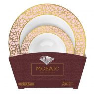 32-Piece Pink & Gold Round Plastic Bowl Set - 16 Servings, Durable & Stylish Mosaic Design - Perfect for Parties, Picnics, and Home Decor