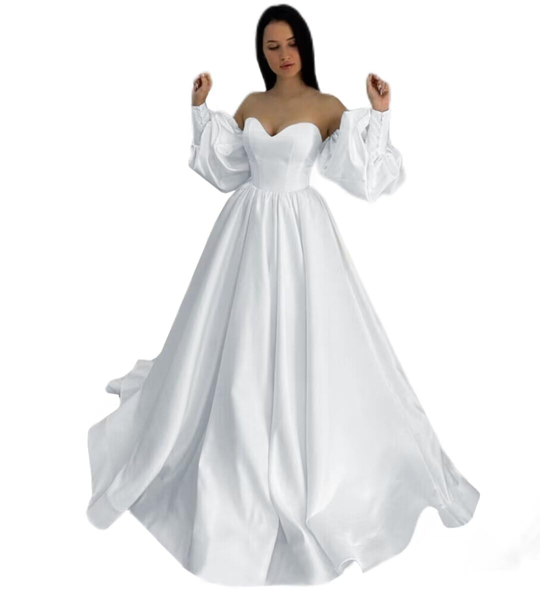 Elegant A-Line Satin Ivory Wedding Dress for Bride – Classic Bridal Gown for Women | Perfect for Church Ceremony, Beach Wedding & Reception