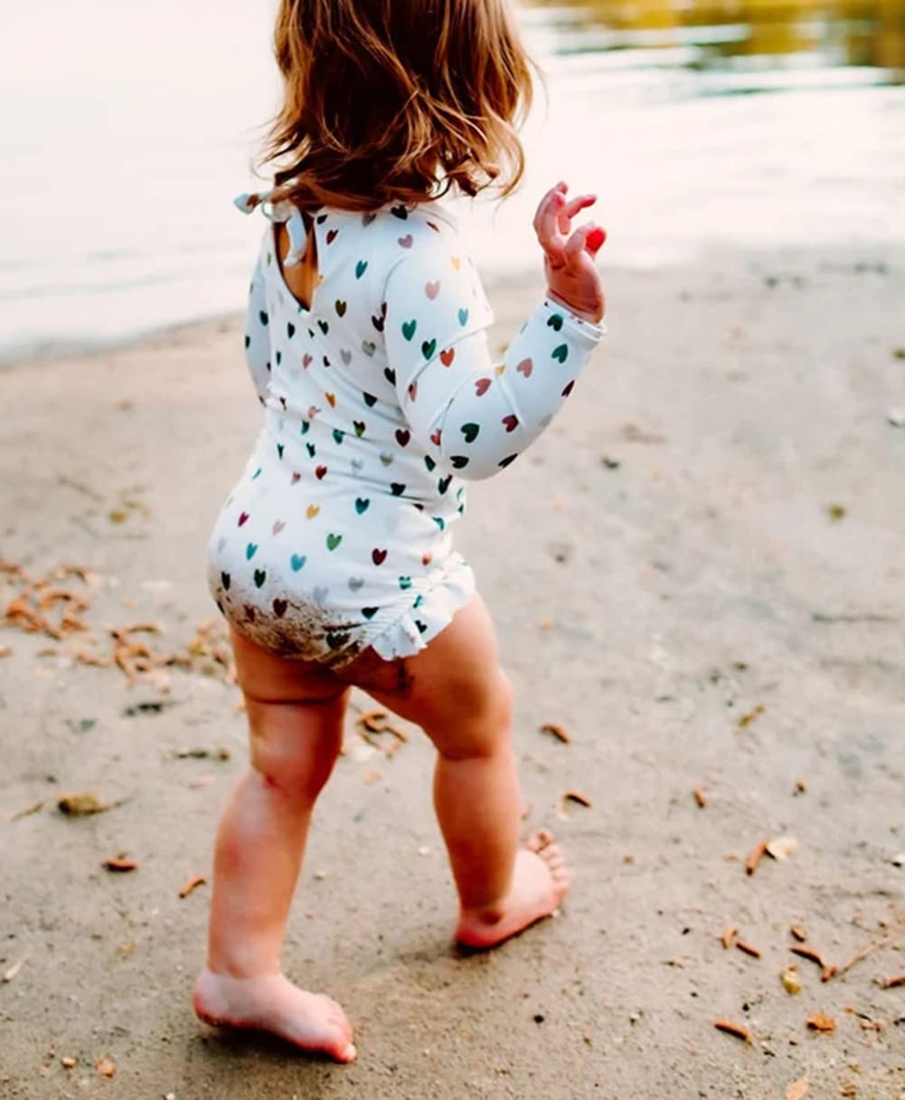 MERSARIPHY Toddler Baby Girl Long Sleeve One-Piece Swimsuit - UPF 50+ Sun Protection Rash Guard Bathing Suit for Beach, Pool & Water Play