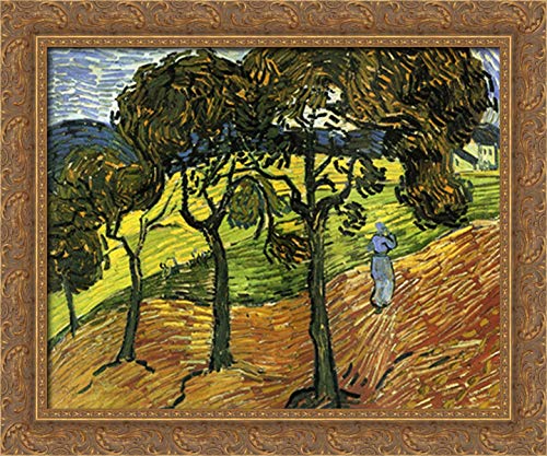 Vincent van Gogh Landscape With Trees And Figures 24x20 Gold Ornate Wood Framed Canvas Art - Classic Wall Decor for Living Room, Bedroom & Office