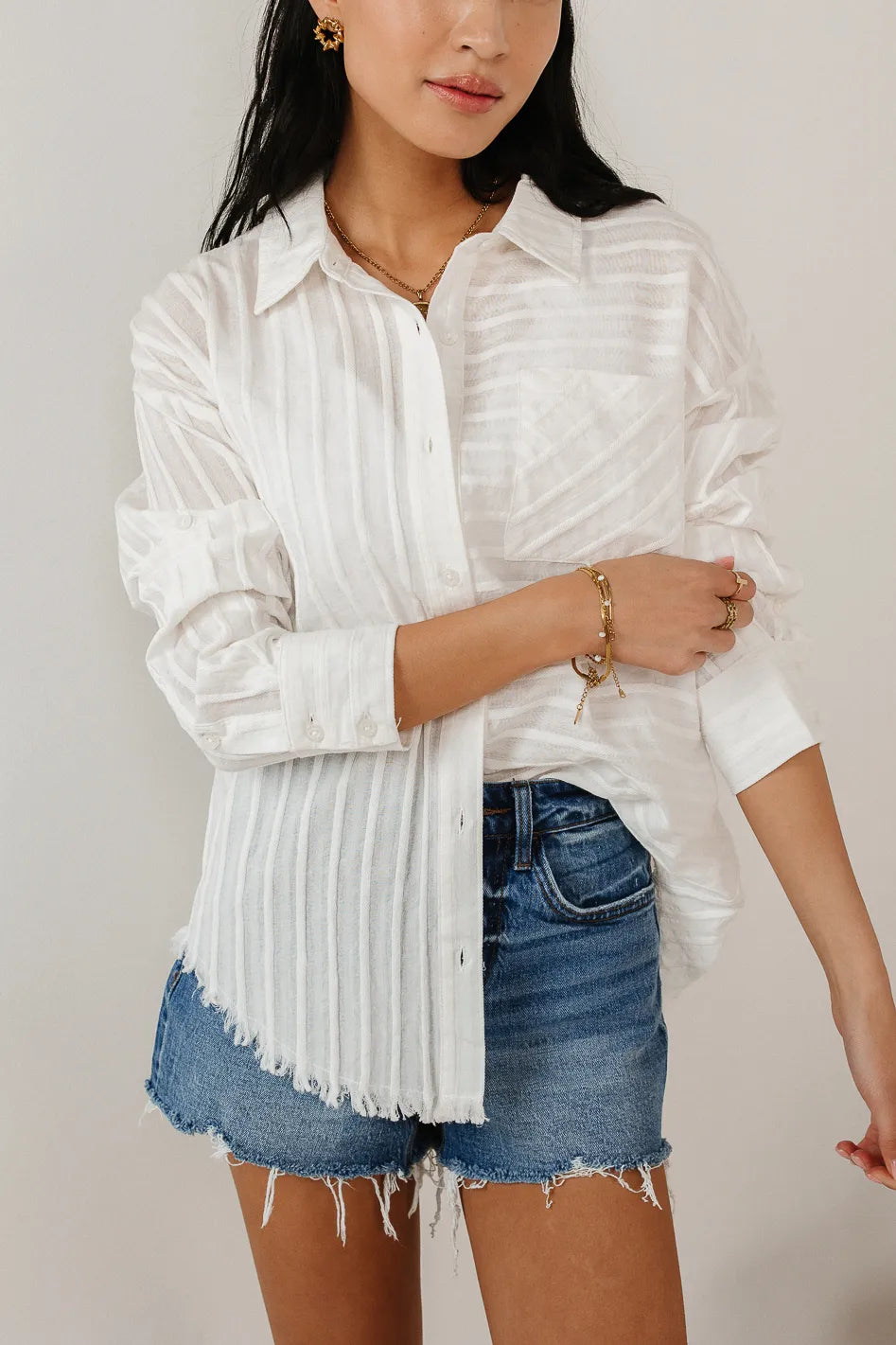 Nyah Women's White Striped Button-Up Shirt - Casual & Office Wear for Everyday Style