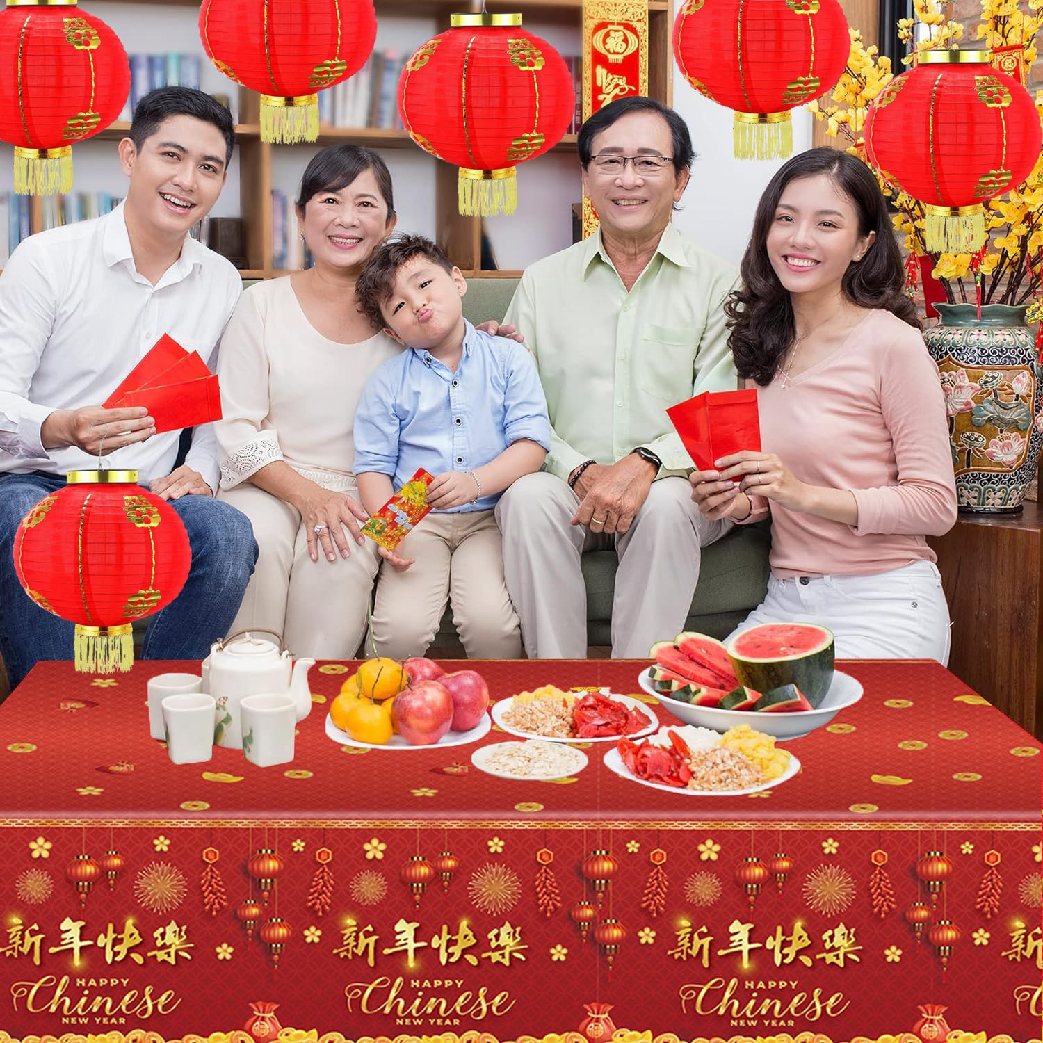 Chinese New Year Red Fabric Lanterns - 12