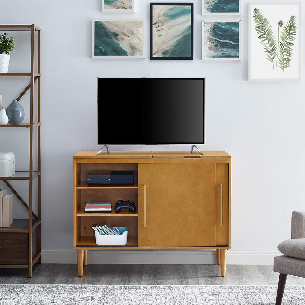 Crosley Everett Media Console & Vinyl Record Player Stand with Storage - Perfect for Living Room, Home Theater & Vinyl Record Collection - Acorn Finish