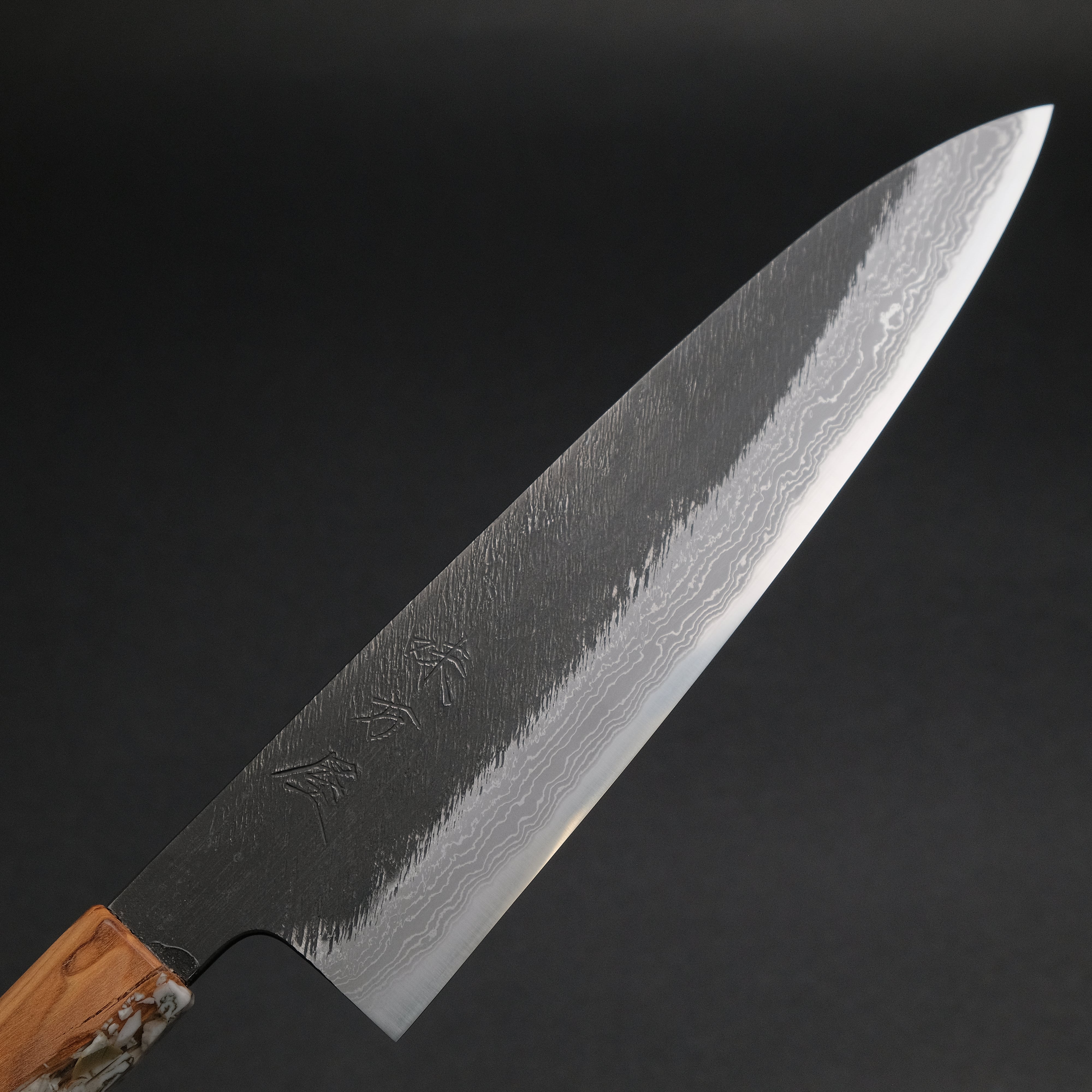 Ajikataya White #2 Matsuba Damascus Gyuto 210mm Japanese Chef Knife with Olive/TQPRV Handle - Premium Kitchen Knife for Sushi, Meat Cutting & Professional Cooking (#13)