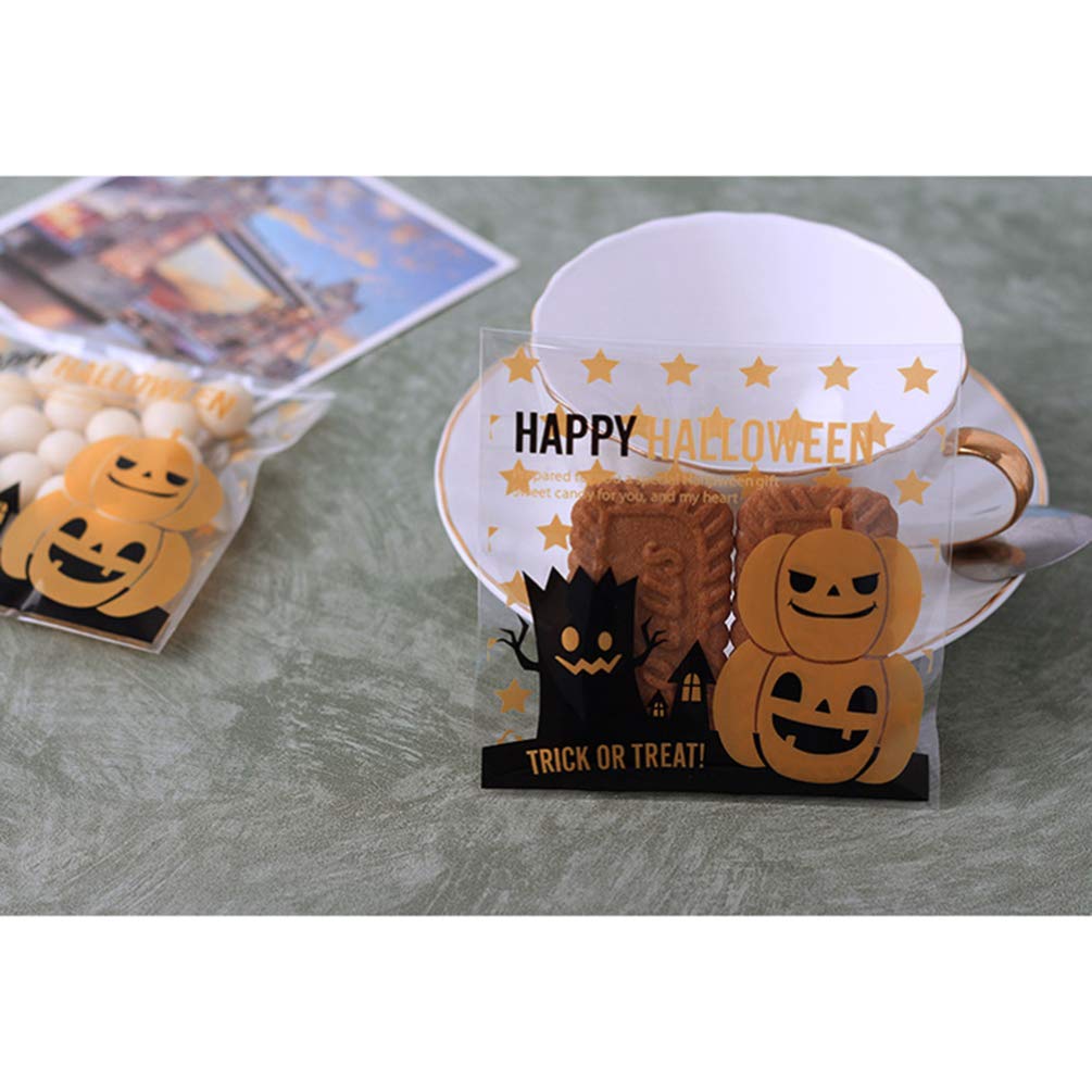 COHEALI 100pcs Clear Halloween Cellophane Treat Bags - Self-Adhesive Plastic Candy Bags for Baking, Party Favors & Gift Wrapping - Food Safe Cookie Bags for Halloween, Christmas & Birthday Celebrations