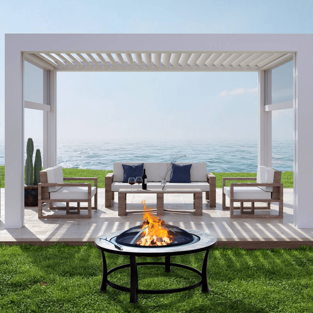 AZ Patio Heaters Slate Tile 40 Inch Round Outdoor Fire Pit - Weatherproof Steel Fire Bowl for Backyard, Garden, Patio & Camping (Model FT 51216)
