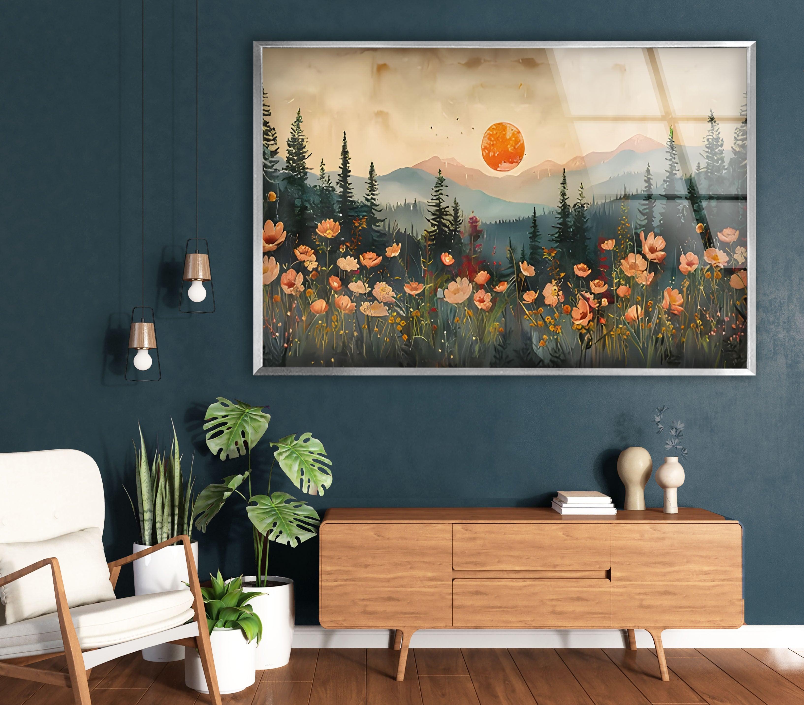 Blood Moon Sunset Glass Wall Art - Handmade Modern Home Decor for Living Room, Bedroom & Office - Perfect for Gifts & Interior Design