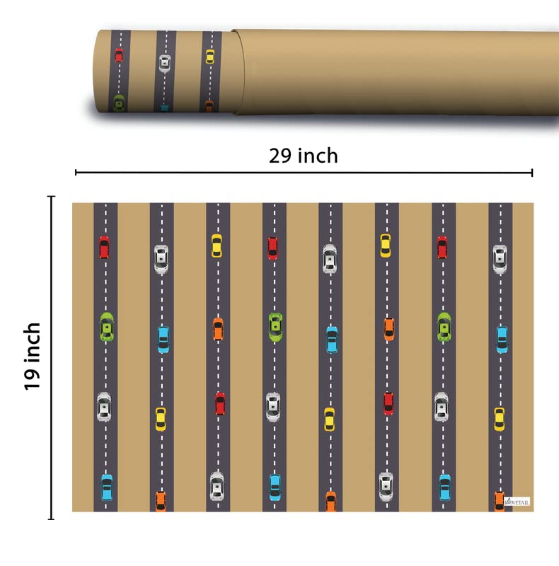 Dovetail Vroom Vroom Kids Gift Wrapping Paper - 4 Sheets Pack | Perfect for Birthday, Christmas & Party Presents for Boys & Girls