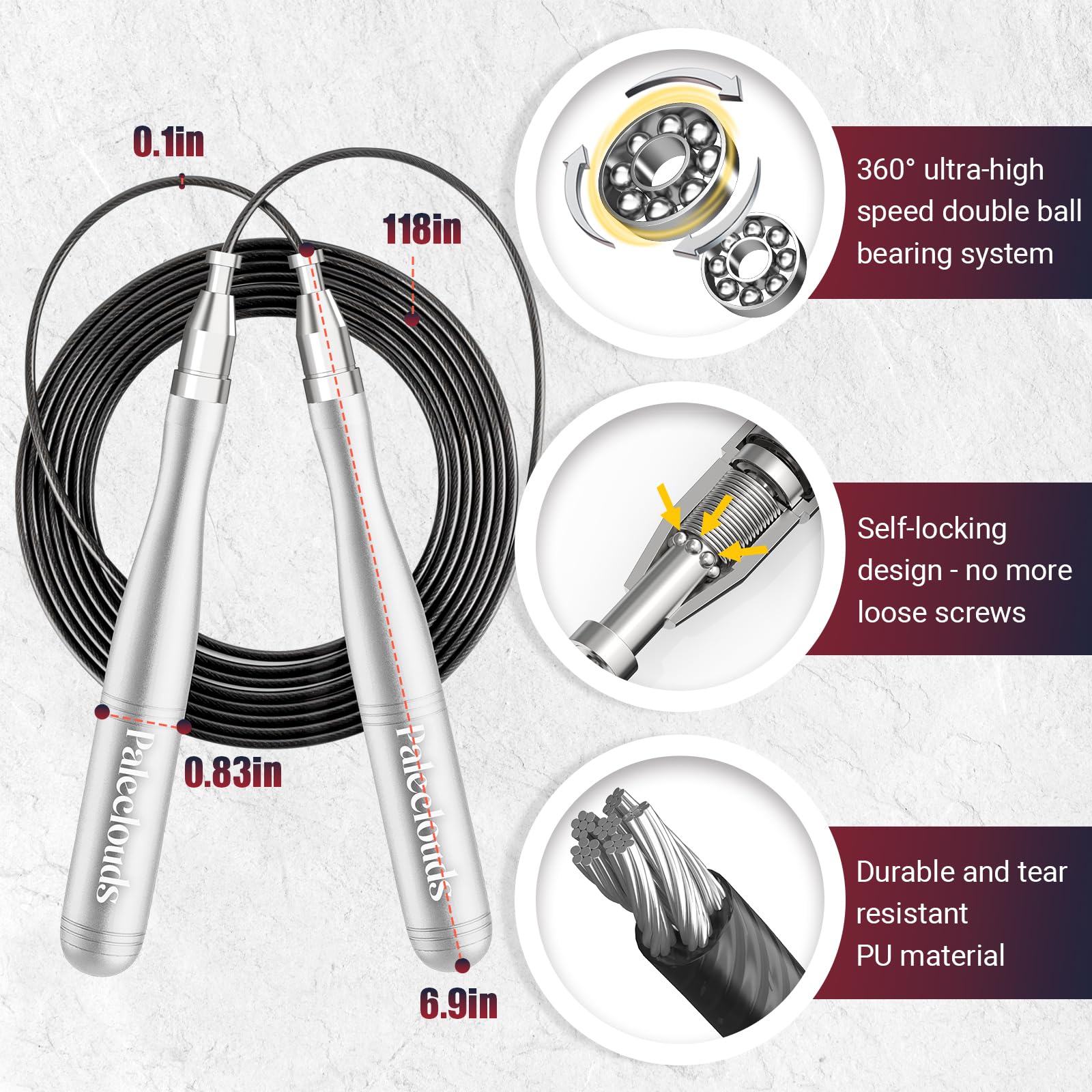 360° Double Ball Bearing Speed Jump Rope - Tangle-Free Weighted Skipping Rope with Self-Locking Screw-Free Design for Boxing, CrossFit & Home Workouts - Includes Training Poster & 2 PU Ropes (Men & Women) - Perfect for Cardio, Fitness Training & Weight Loss