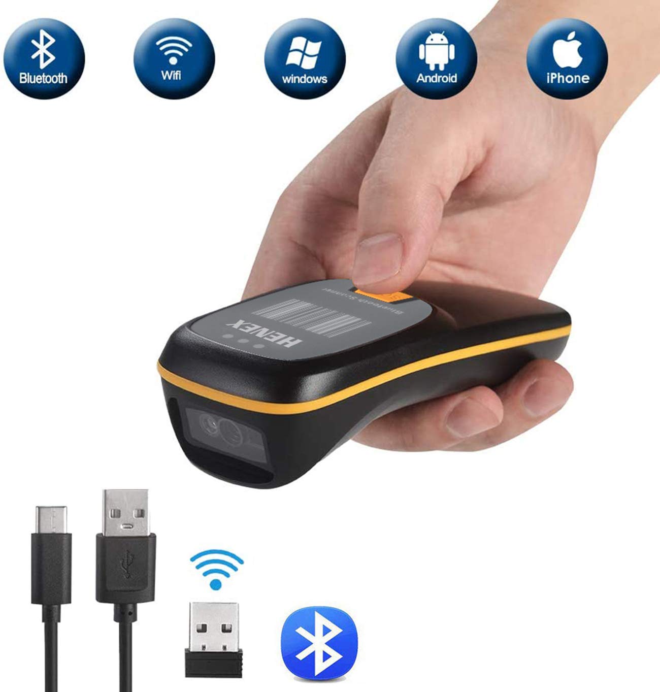 Mini Bluetooth Barcode Scanner - Wireless 2.4G Portable 3-in-1 Barcode Reader for 1D & 2D QR Codes with Offline Storage & Upload Function (Black) - Ideal for Retail, Warehouse, Inventory Management & Mobile POS Systems