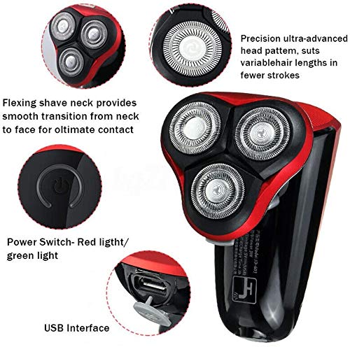 USB Rechargeable 3-in-1 Electric Shaver for Men - Wet/Dry Waterproof Rotary Shaver with Facial Cleaning Brush, Cordless Men's Grooming Kit for Travel & Daily Use