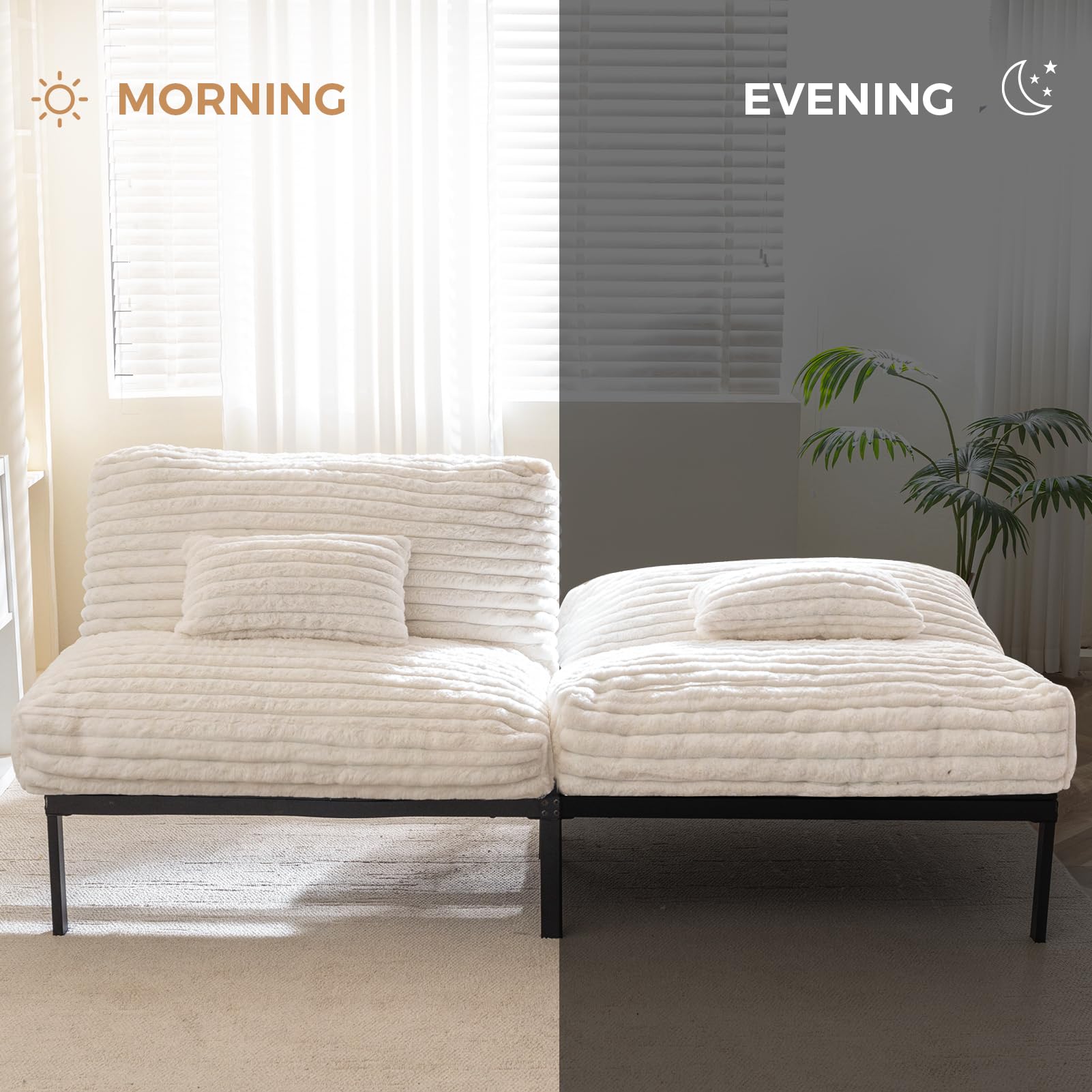 MAXYOYO Convertible Futon Sofa Bed - 3-in-1 Sleeper Couch for Small Spaces, Guest Room & Living Room - Comfortable White Futon with Easy Fold Mechanism - Perfect for Apartments, Dorms and Home Offices