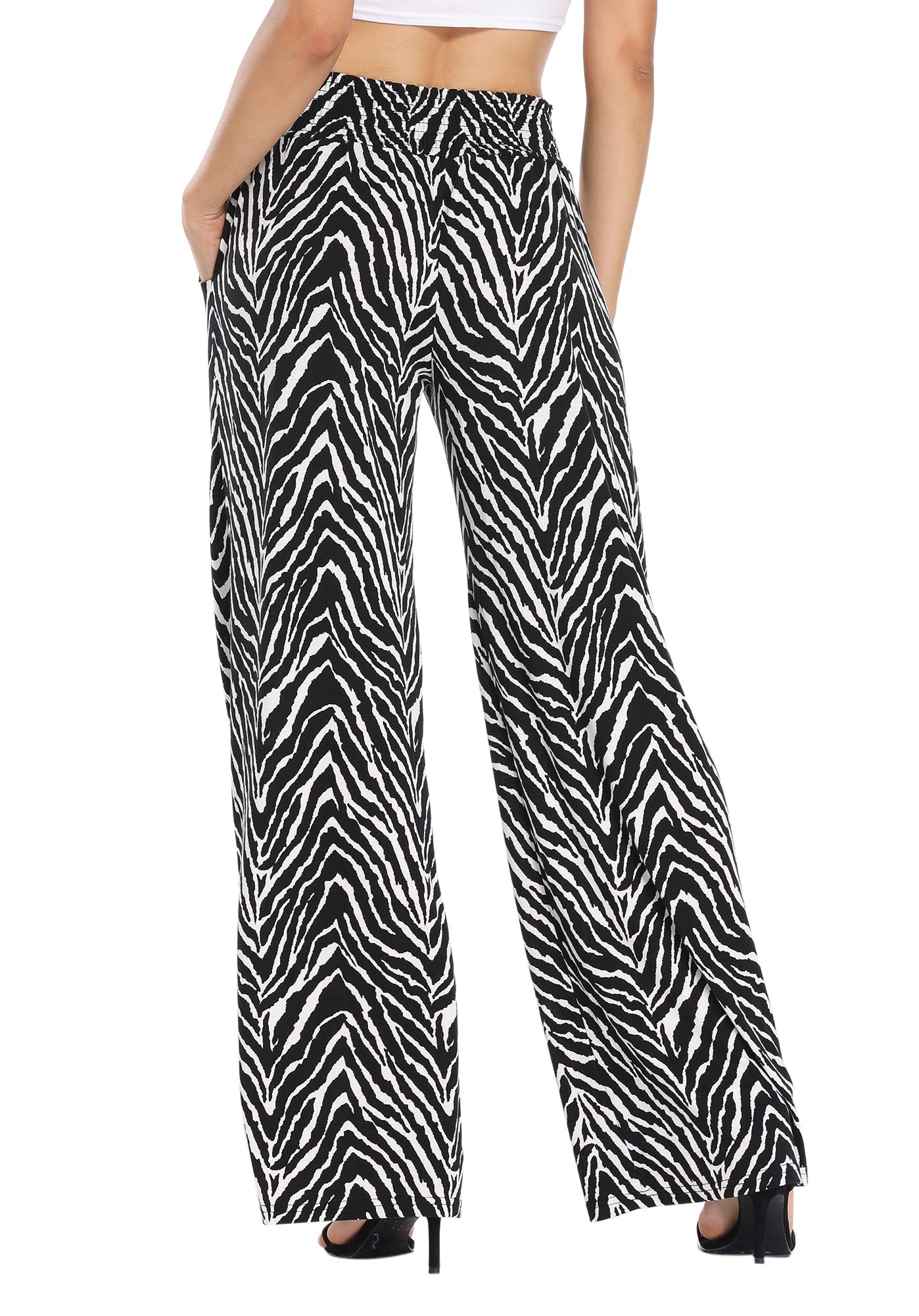 Urban CoCo Women's Boho Palazzo Pants - Wide Leg Beach Lounge Pants with Pockets - High Waisted Comfortable Casual Pants for Summer, Vacation & Yoga