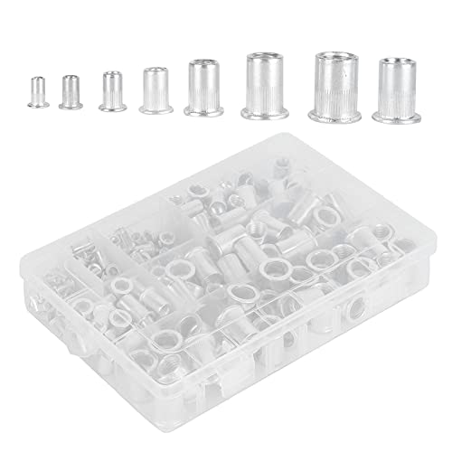 175Pcs Aluminum Alloy Flat Head Rivet Nuts Kit - Durable Hardware Tools for Construction, Automotive & Marine Applications | Perfect for DIY Projects, Vehicle Repairs & Industrial Assembly