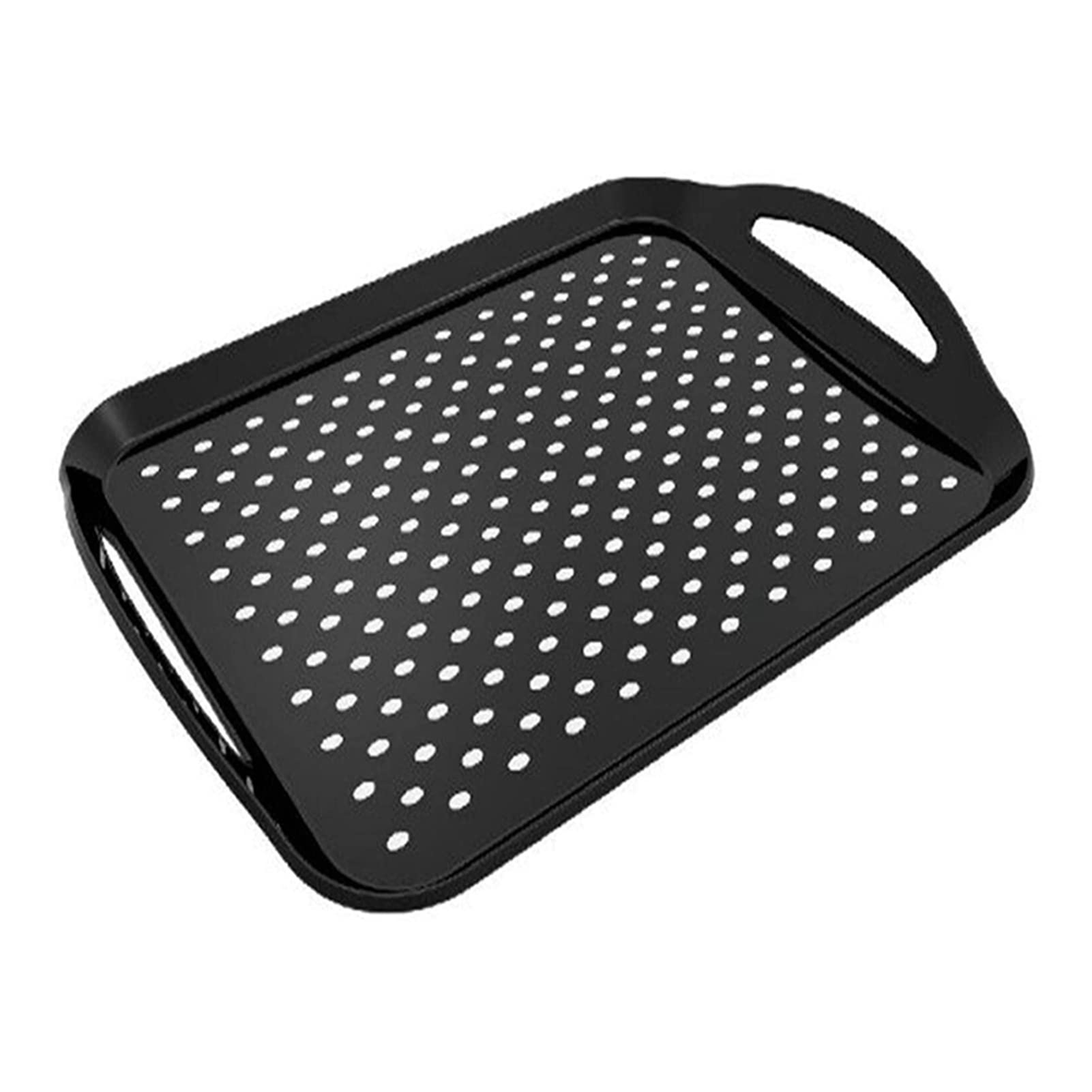 Non-Slip Black Plastic Serving Tray with Handle - 45x32x4.5cm Rectangular Utility Tray for Kitchen, Dining Room, Breakfast in Bed, Party Serving & Office Organization