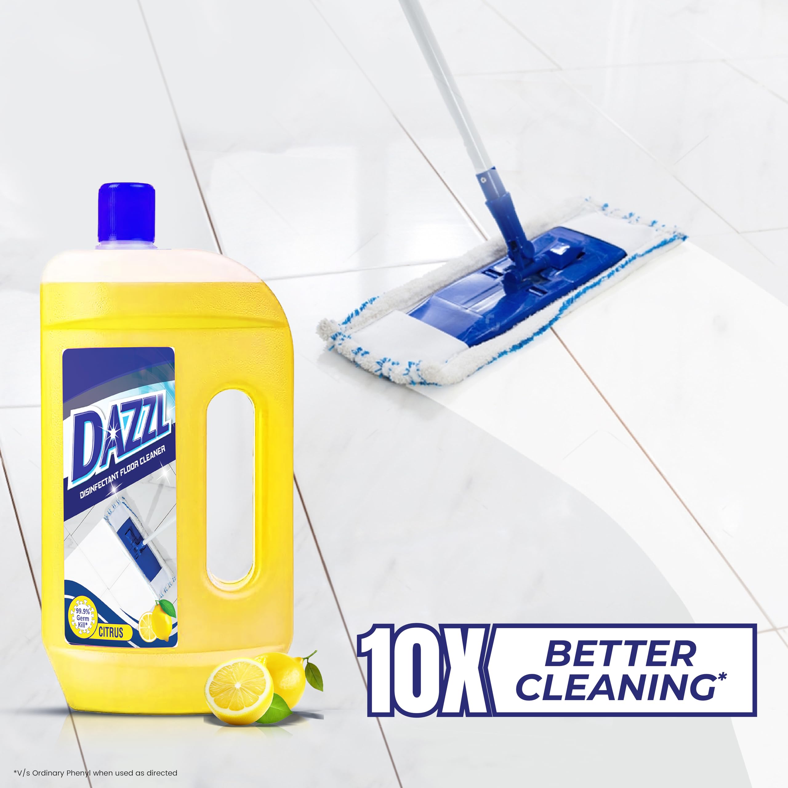 Dazzl Disinfectant Surface & Floor Cleaner Liquid - Citrus Scent (2 Liters) | Kills 99.9% Germs & Bacteria | Safe for Tile, Marble, Granite Floors | Works with All Floor Mops | Ideal for Kitchens, Bathrooms & High-Traffic Areas