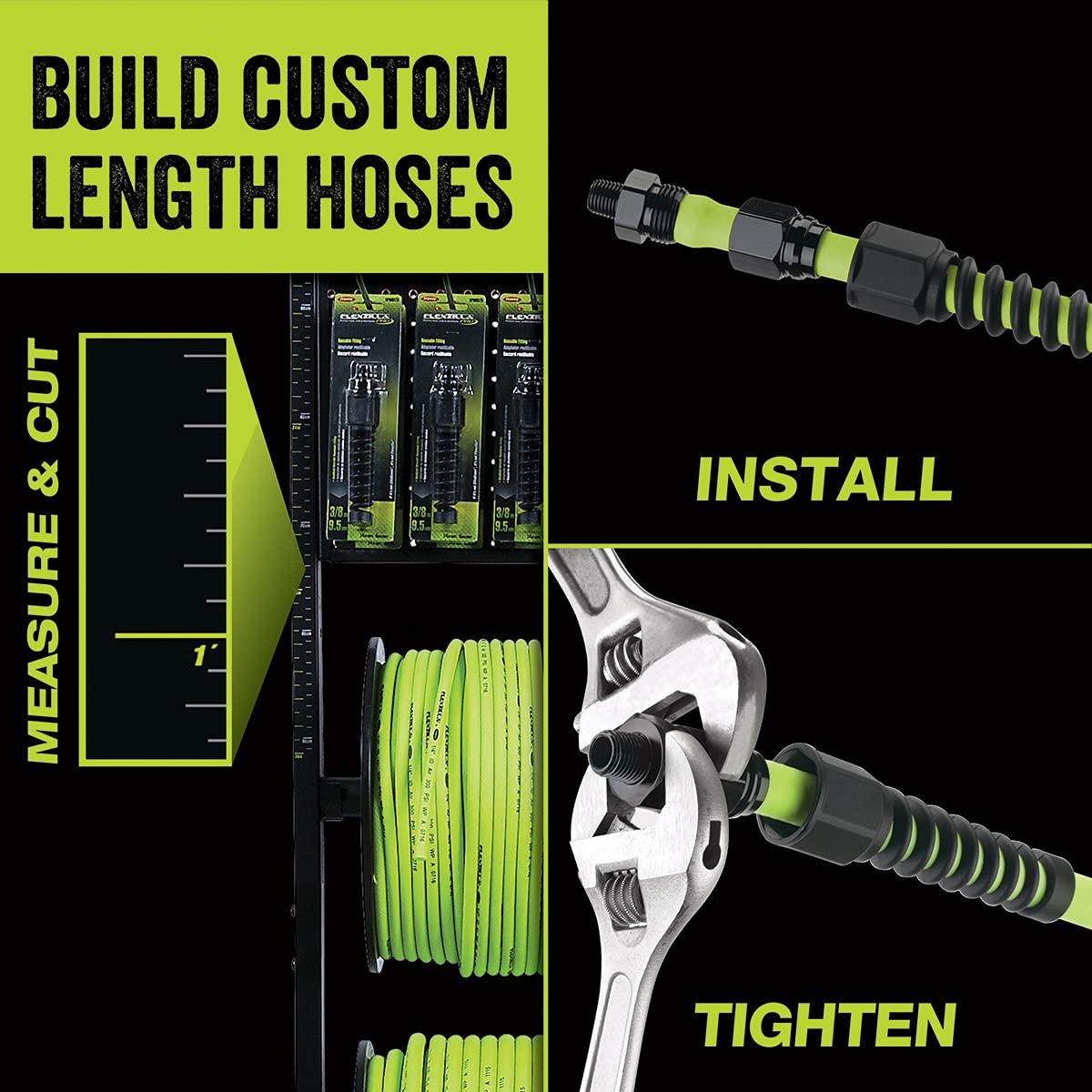Flexzilla Pro 1/2 inch x 250 ft Air Hose with Bulk Plastic Spool & Reusable Swivel Fitting Bundle - Ideal for Construction, Auto Repair, and Industrial Pneumatic Tools