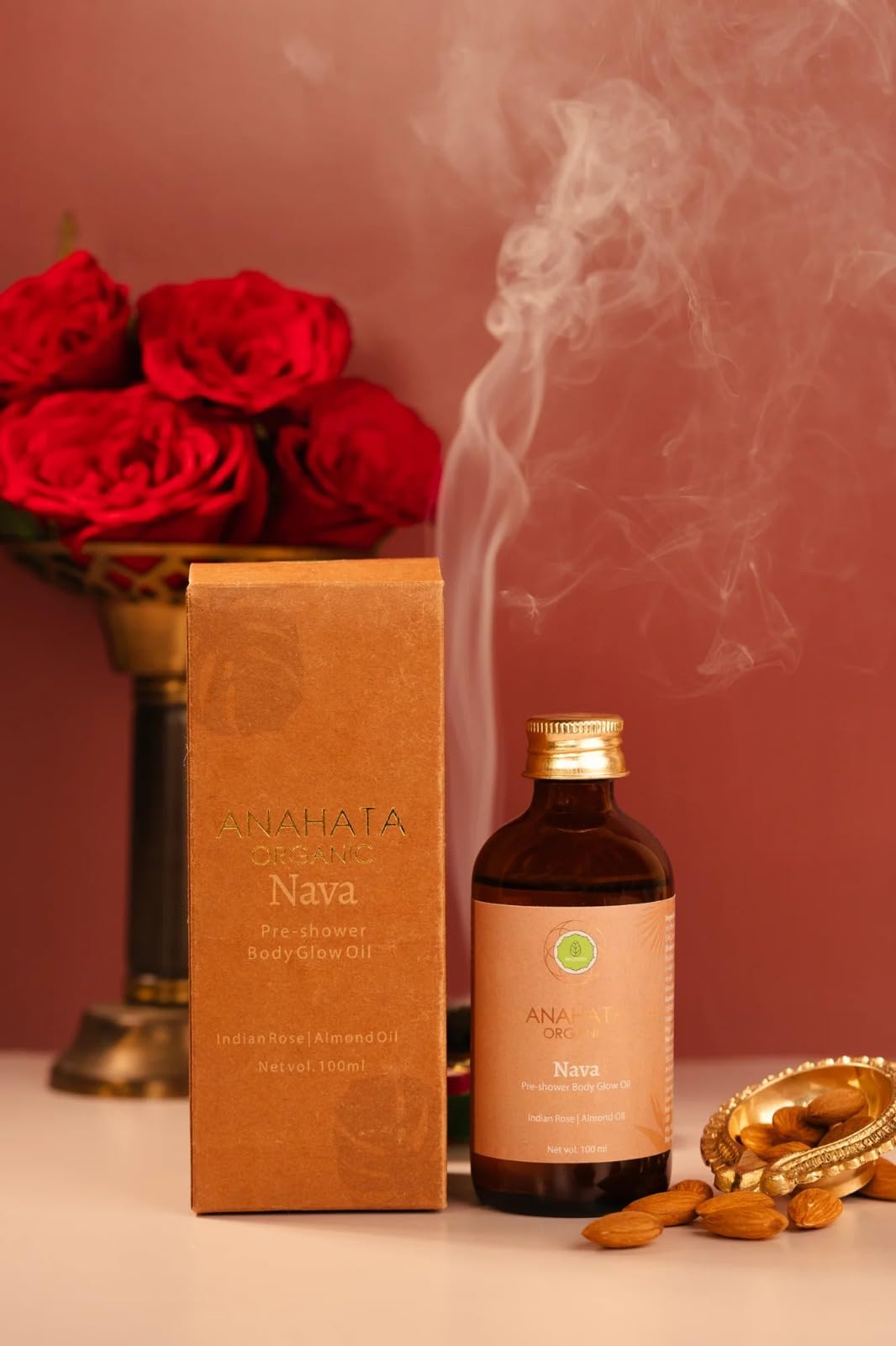 Anahata Rose & Almond Body Glow Oil 100ml - Hydrating & Nourishing Dry Skin - Perfect for Massage, Spa & Daily Moisturizing