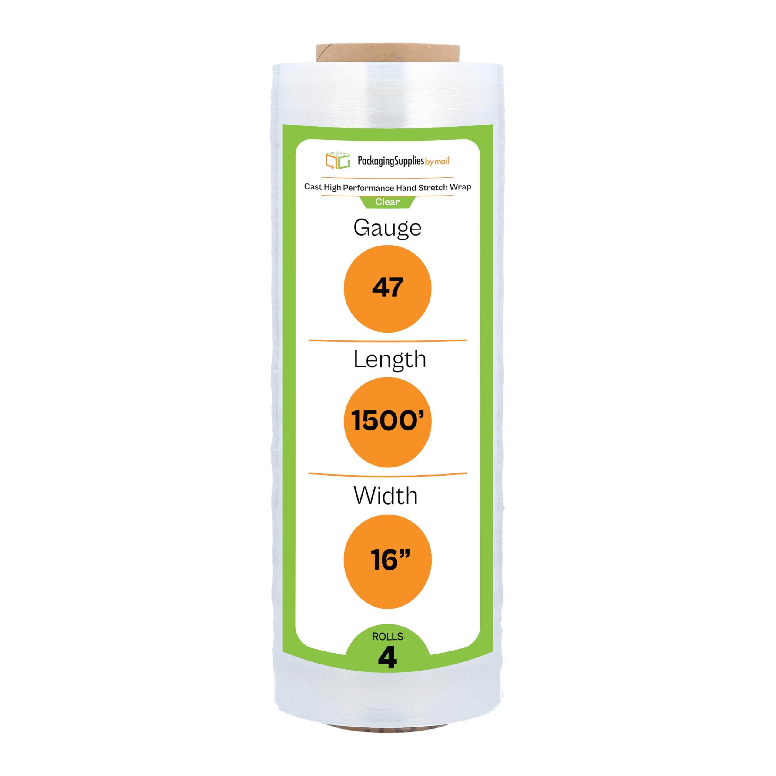 PSBM Stretch Wrap 4 Pack - 16 Inch x 1500 Feet Clear Plastic Pallet Wrap for Moving, Storage & Shipping | Heavy Duty Cling Film for Securing Boxes, Furniture & Warehouse Goods