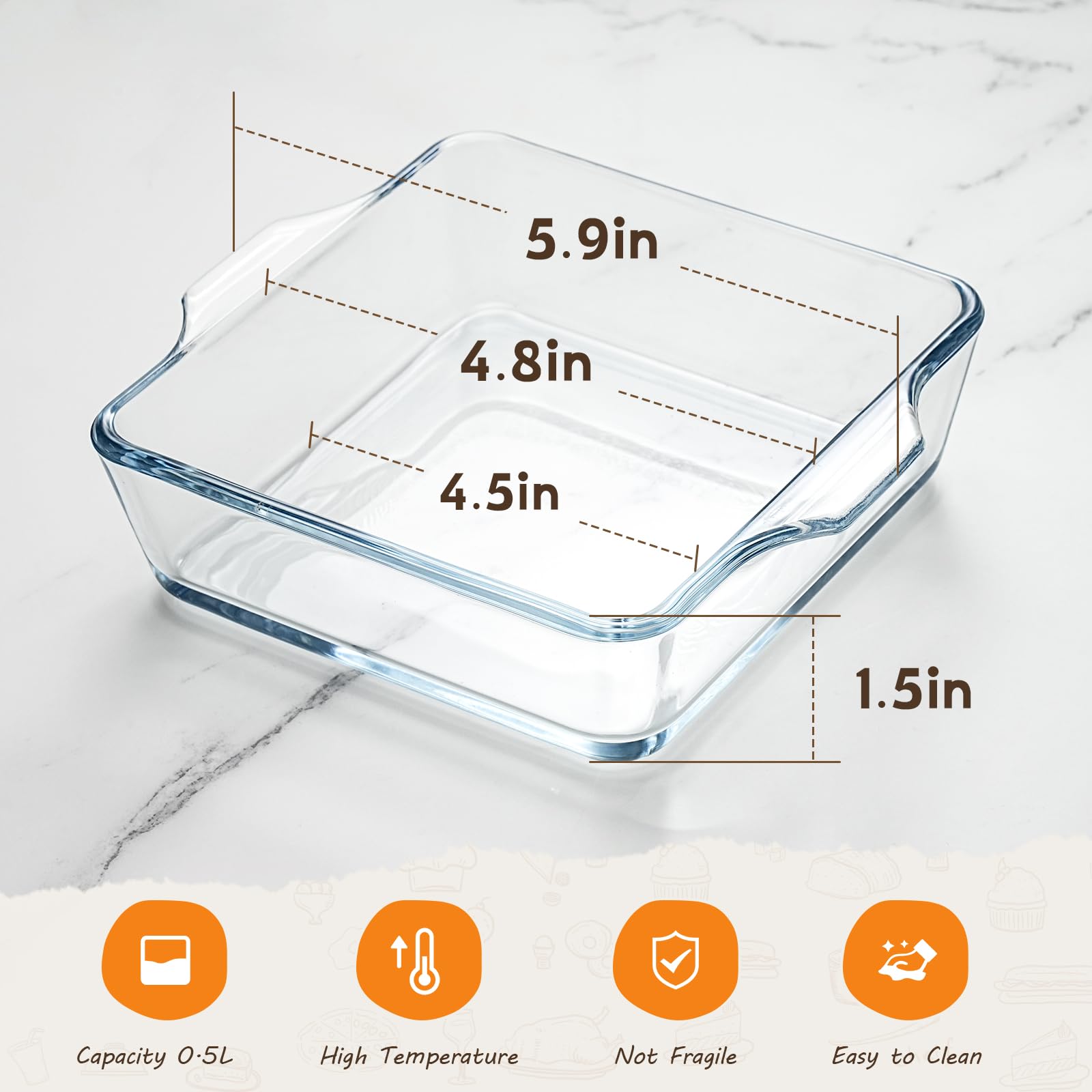 2-Piece Small Square Glass Baking Dishes Set - 5x5 Inch Oven-Safe Mini Casserole Dishes & Cake Pans for Individual Desserts, Lasagna, Side Dishes - Perfect for Home Baking, Meal Prep & Holiday Cooking