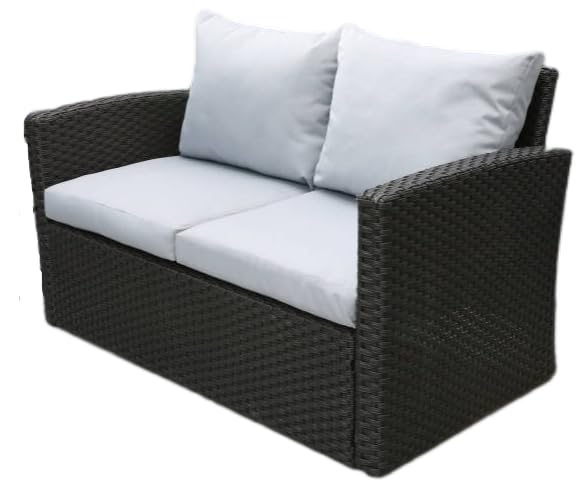 Patio Loveseat 2-Seater Rattan Sofa with Light Grey Cushions, Metal Frame - Perfect for Garden, Beach, Balcony, Poolside, and Outdoor Relaxation