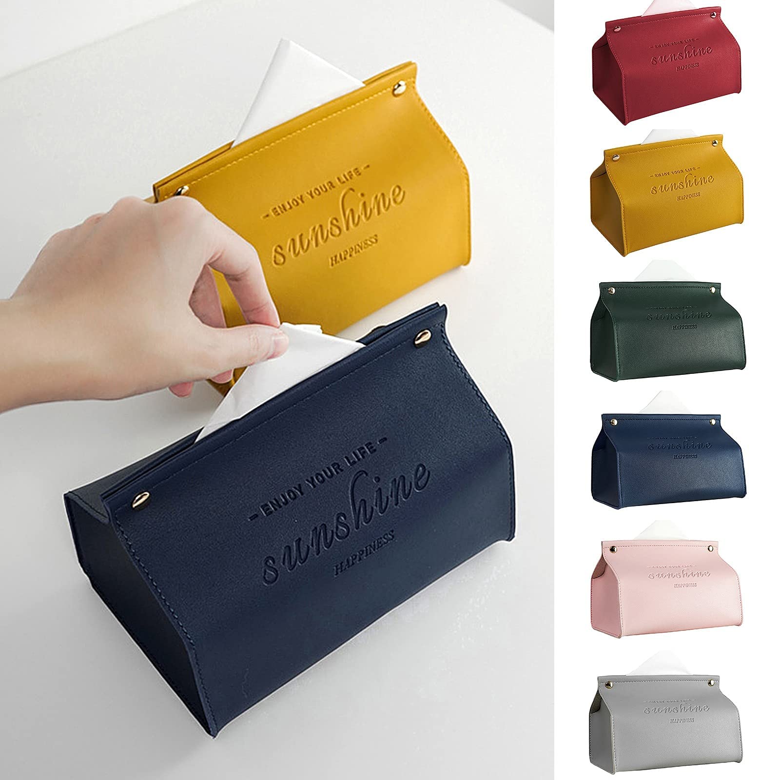 Leather Tissue Box Holder - Retro Toilet Paper Dispenser & Napkin Holder for Car, Home, Office - Yellow Table Decor & Organizer for Paper Towels, Tissues & Napkins