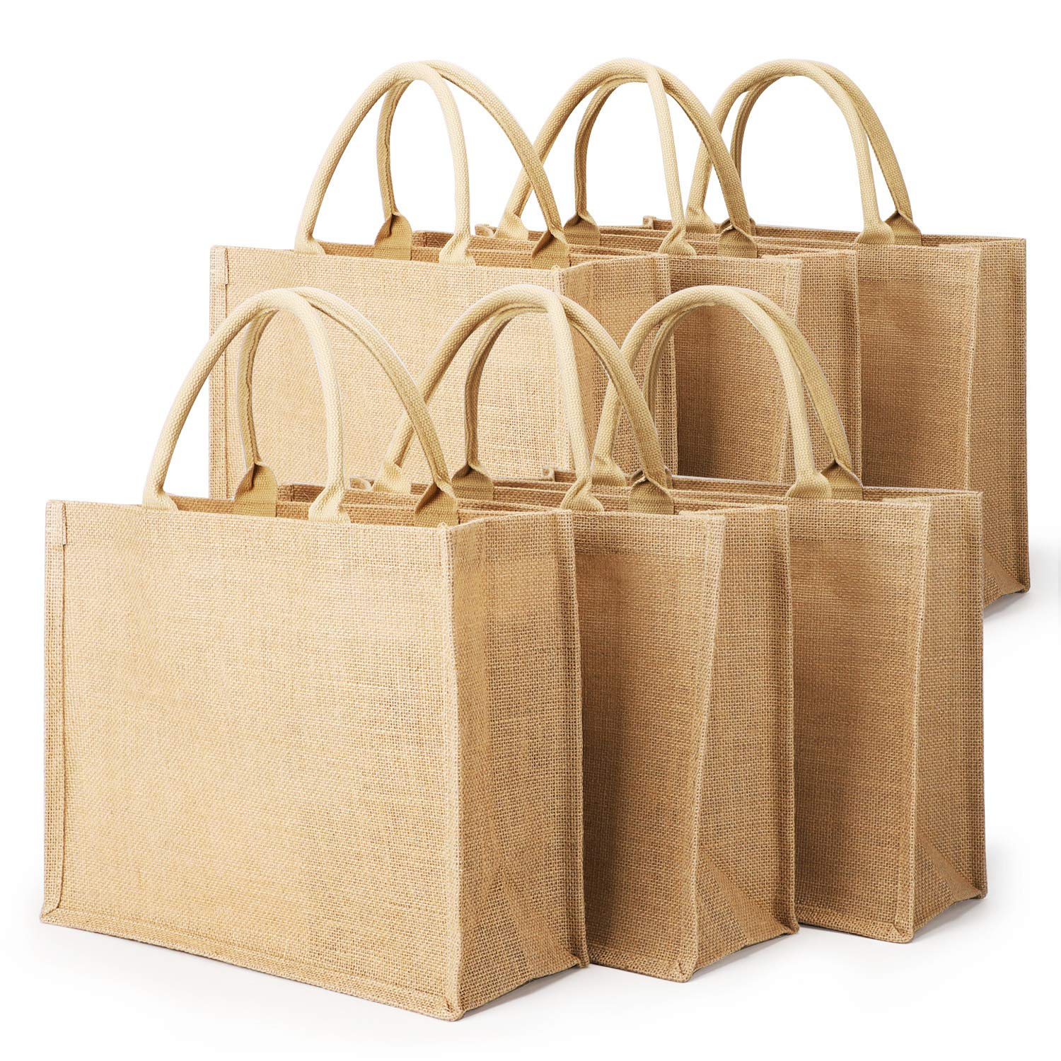 Segarty 6 Pack Small Burlap Jute Reusable Canvas Tote Bags with Handles - Blank Bulk Tote Bags for Bridesmaid Wedding Favors, Women's Grocery Shopping, Bachelorette Party, Beach Trip & DIY Crafts - Perfect for Farmers Market, Picnic & Eco-Friendly Gifts