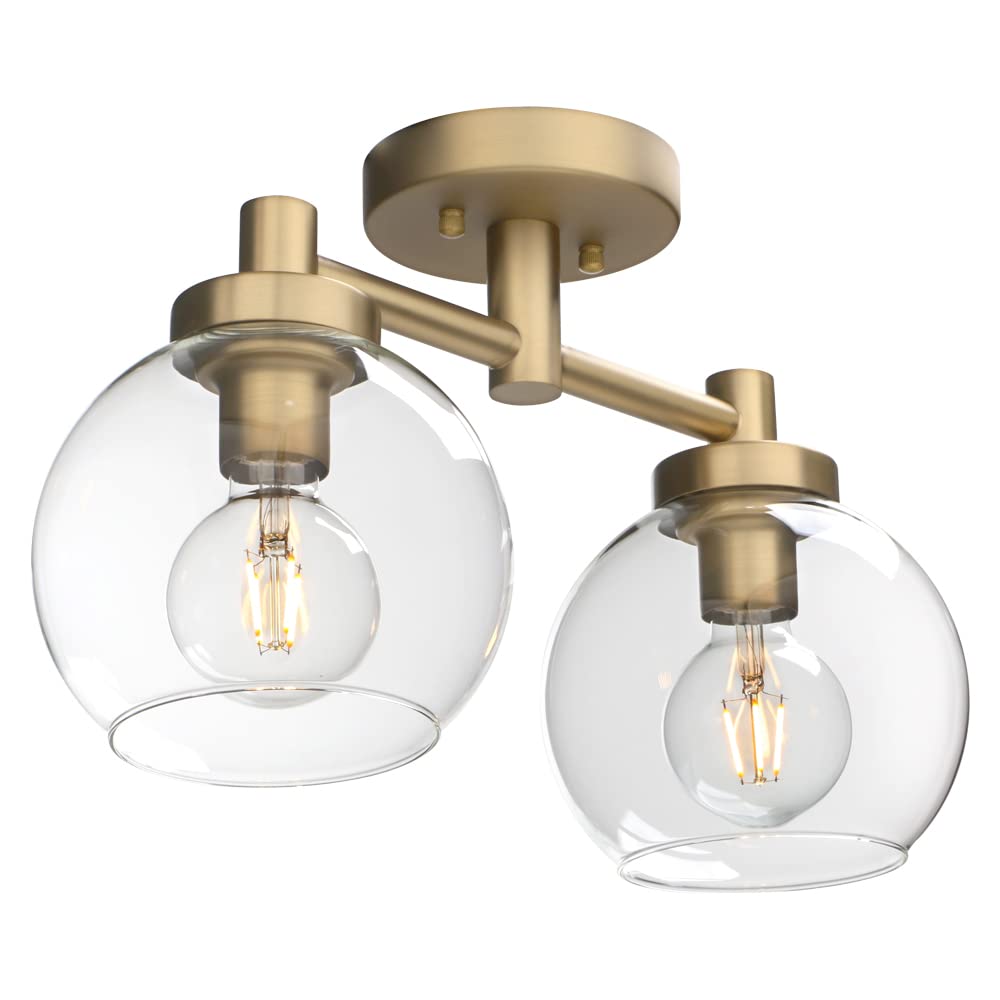 Pathson 2-Light Flush Mount Ceiling Fixture with Round Glass Shade & On/Off Switch - Perfect for Bedroom, Kitchen, and Hallway Lighting