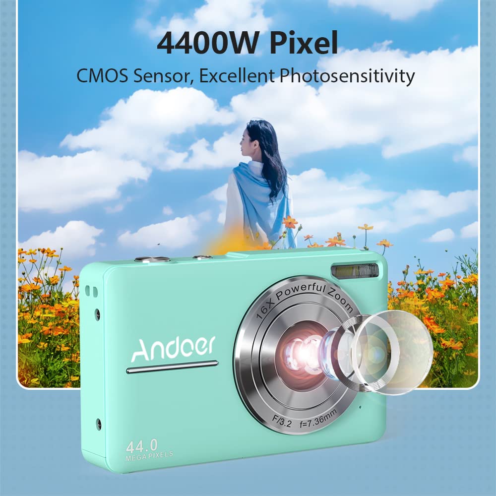 Andoer Pink Digital Camera for Kids with 32GB Card & 1080P HD - Perfect for Holidays & Travel