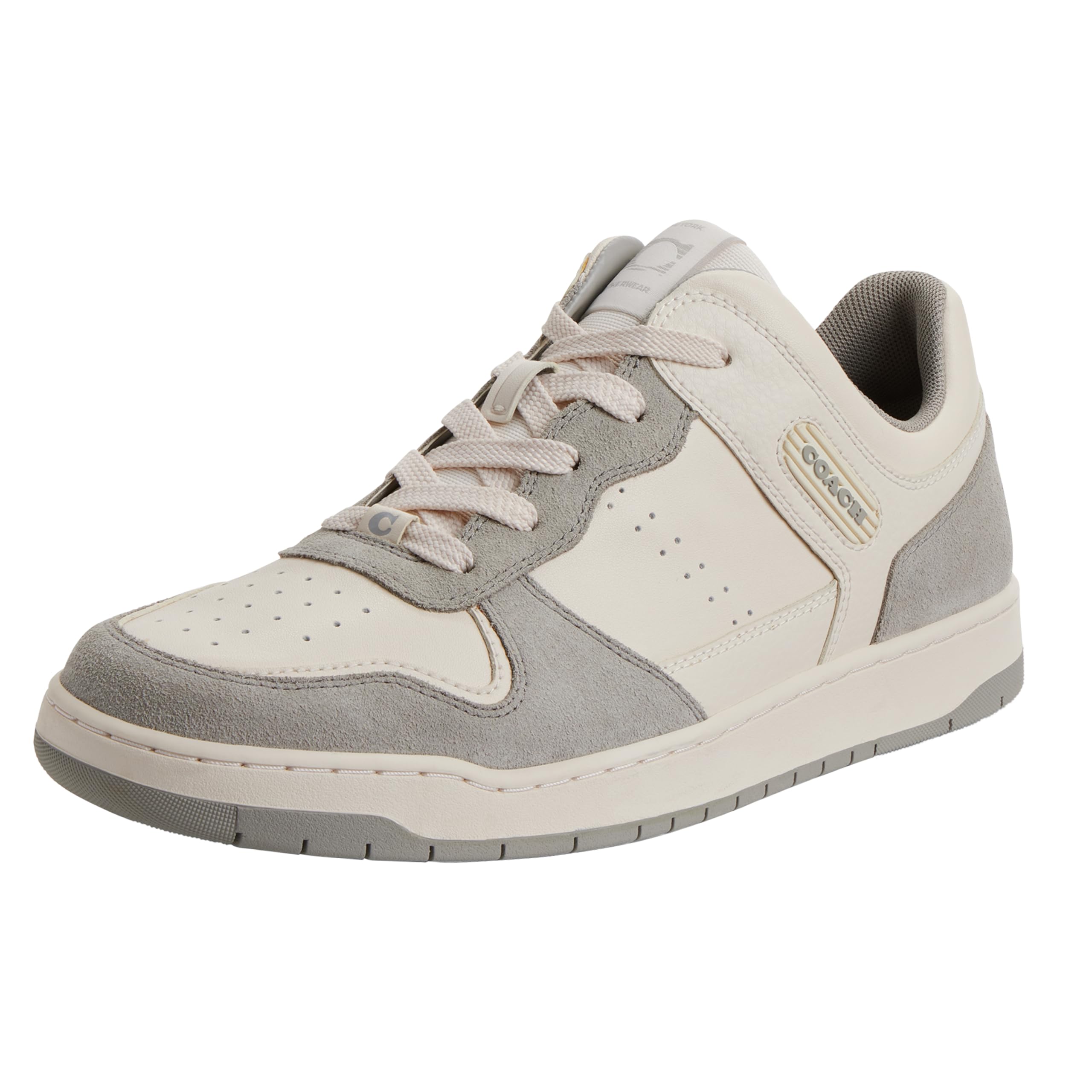 Coach Men's C201 Mixed Material Sneakers - Light Gray & Dove Grey Colorway - Size 12 US - Comfortable Casual Shoes for Men | Perfect for Everyday Wear, Office & Weekend Outings