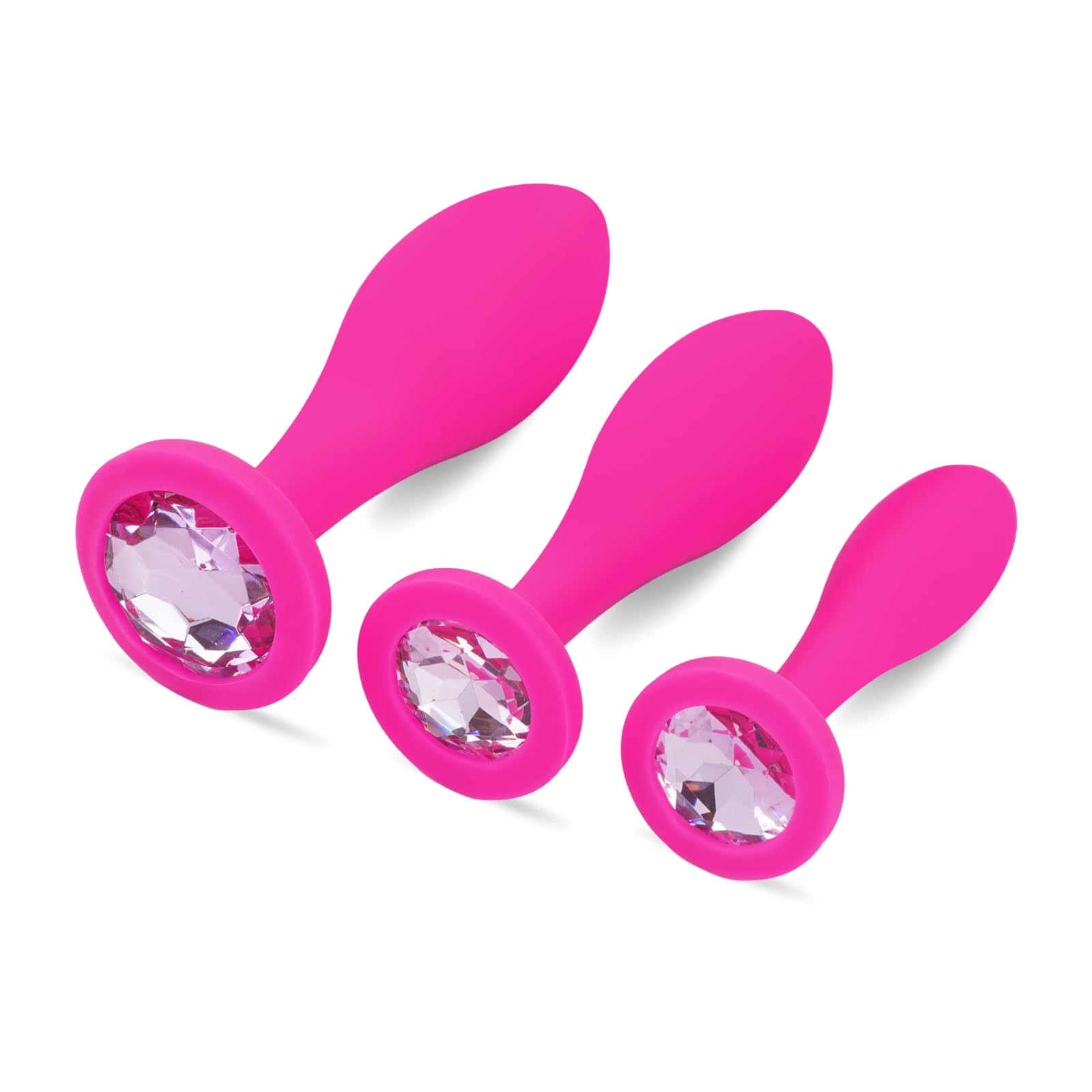 3pcs Jeweled Silicone Anal Plugs Set - Anal Training Kit for Women, Men & Couples | Comfortable Butt Plug Sex Toys for Beginners & Advanced Users | Perfect for Solo Play, Couples Fun & BDSM Exploration (Pink)